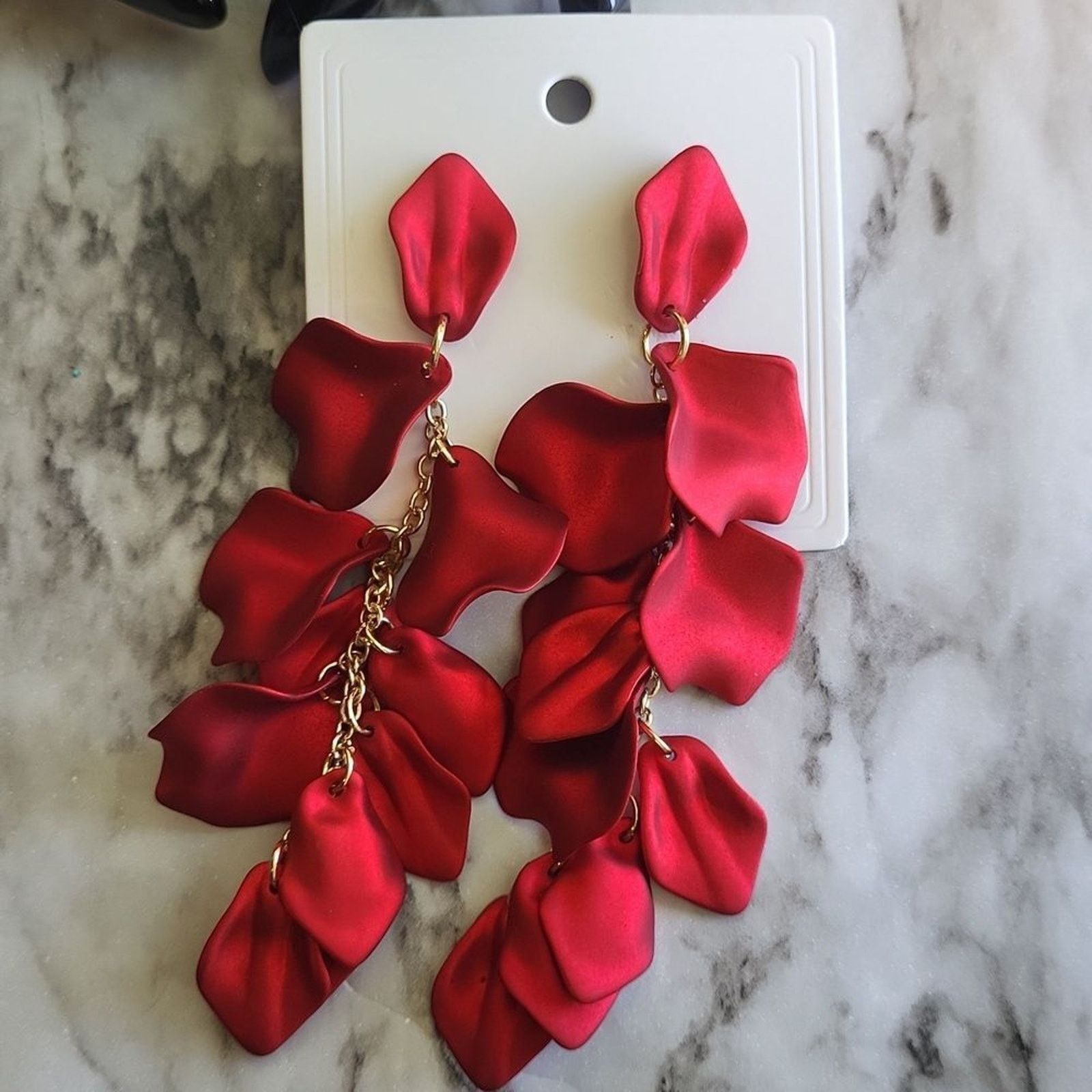 The Unbranded Brand Rose Petal Long Earrings Red Color Size ONE SIZE - 13 Thumbnail