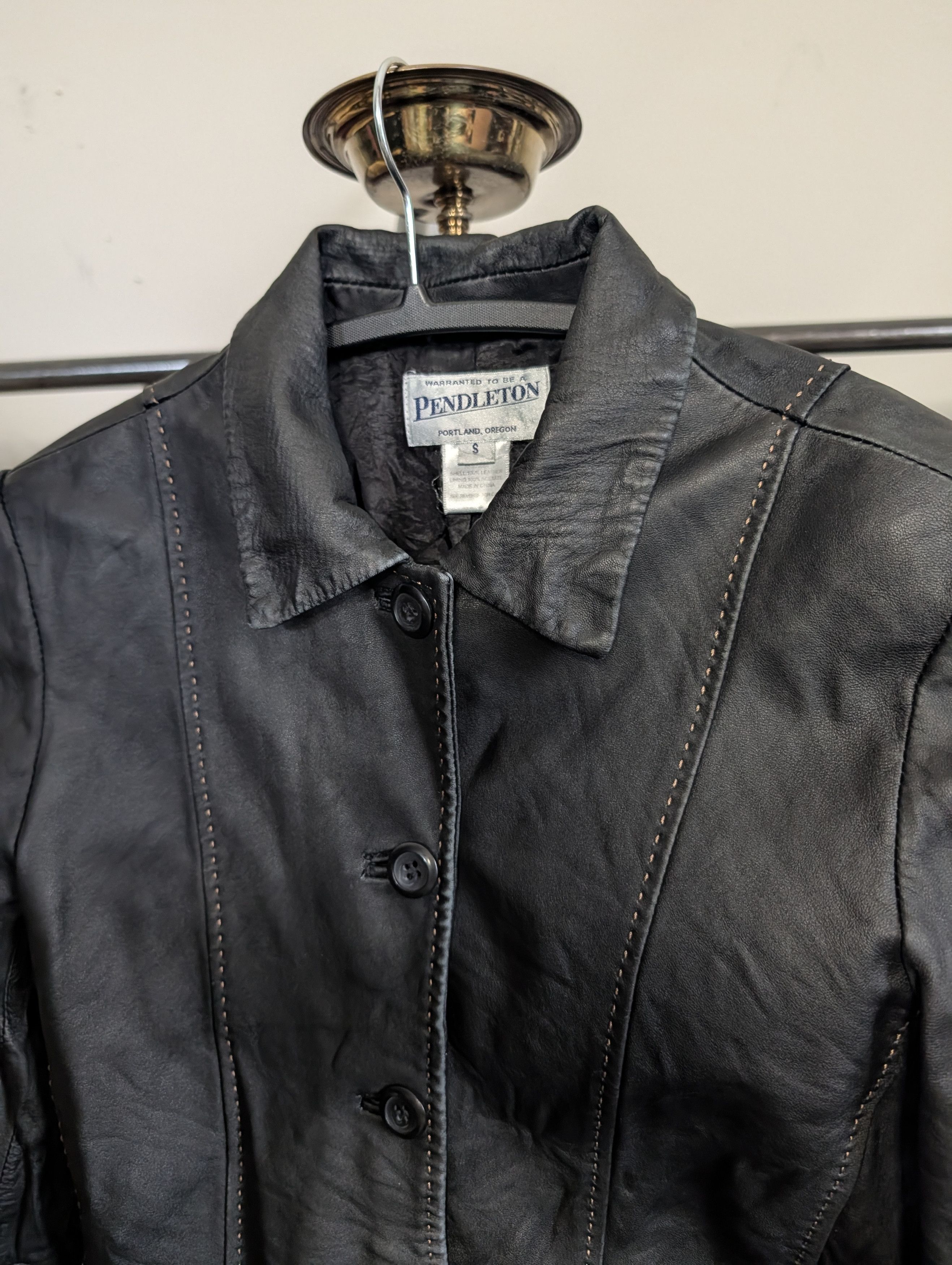 Pendleton Black real leather hand stitched VTG biker jacket S Size S / US 4 / IT 40 - 3 Thumbnail
