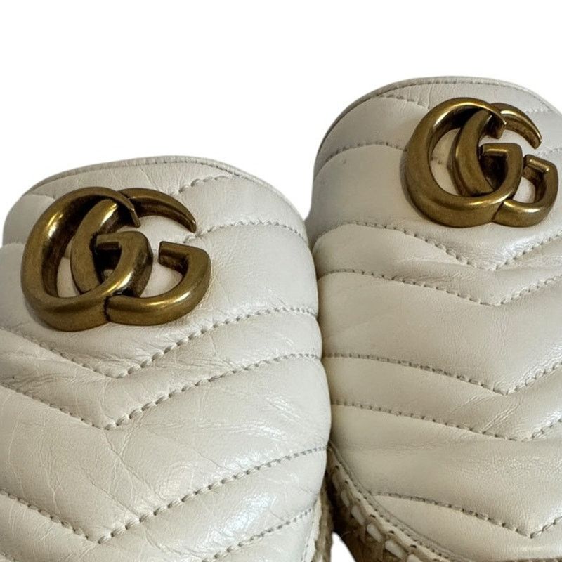 Gucci Gucci GG Marmont Matelassé White Leather Espadrille Mules 39 Size US 9 / IT 39 - 10 Thumbnail