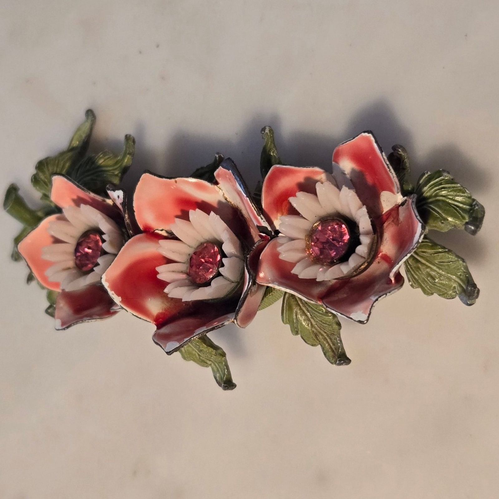 Pieces Uniques Vintage Floral Brooch Vintage Enamel Flower Enamel Pink Size ONE SIZE - 4 Thumbnail