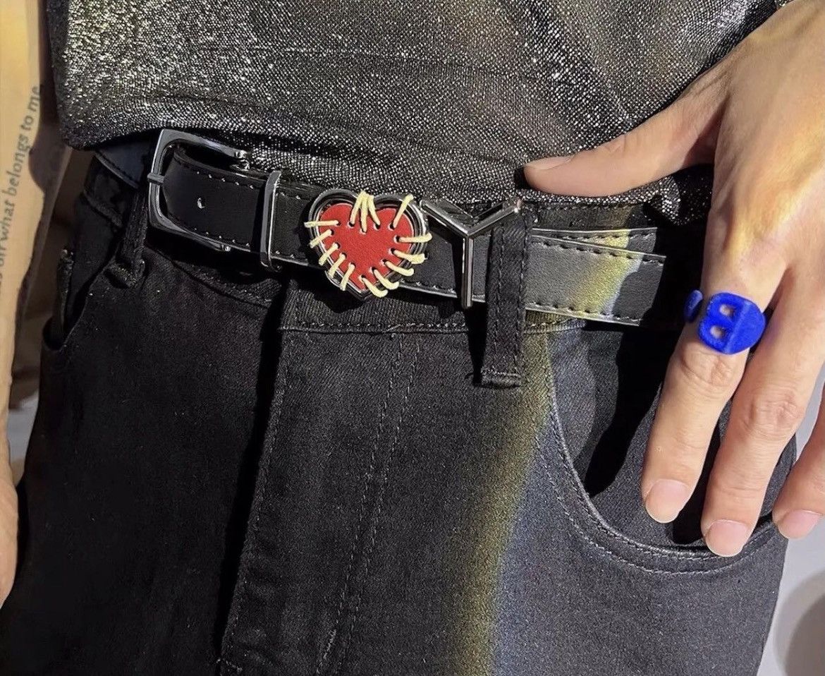 Japanese Brand × Vintage Retro black I LOVE YOU heart pu leather belt Size ONE SIZE - 1 Thumbnail