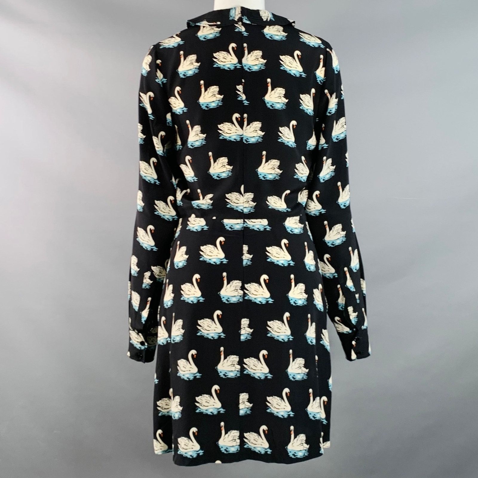 Stella McCartney 2 Black White Blue Silk Swans Point Collar Dress Size XS / US 0-2 / IT 36-38 - 4 Thumbnail