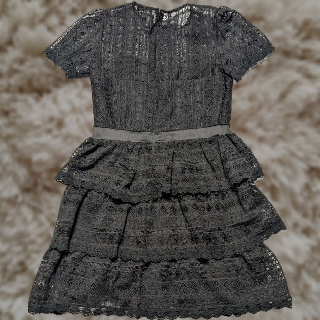 EXPRESS Women Small Black Lace Overlay Tiered Ruffle Party Dress Lined NEW