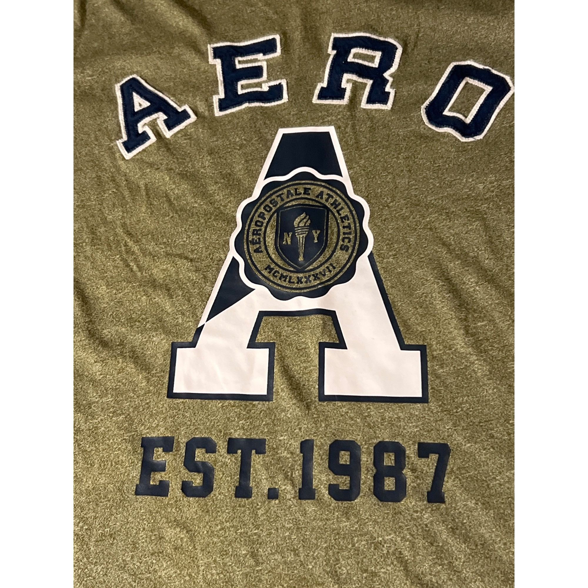 Aeropostale Aeropostale A Front Graphic T Shirt Heather Olive Green Blue Size US XL / EU 56 / 4 - 2 Thumbnail