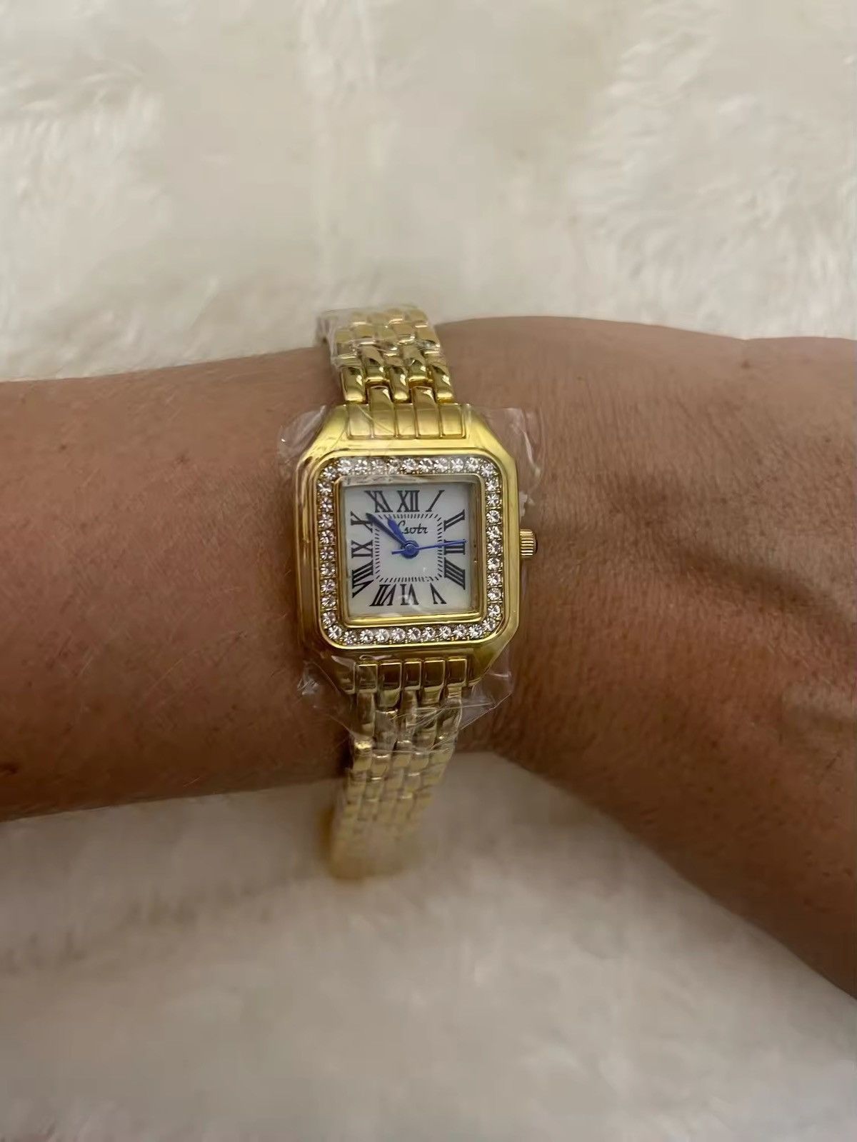 Jewelry Rectangle Stainless Steel Quartz Watch in Gold, Men's