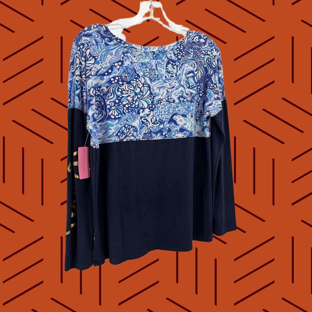 Lilly Pulitzer Pre-Owned Lilly Pulitzer Navy Size Small Long Sleeve T-shirt Size S / US 4 / IT 40 - 1 Thumbnail