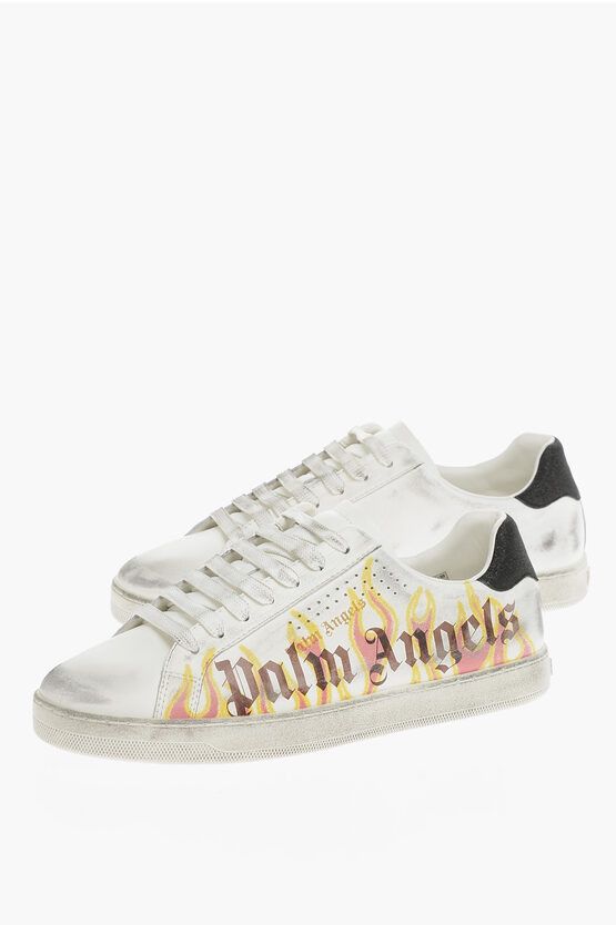 image of Palm Angels Vintage Effect Leather Sprayprint Low-Top Sneakers, Men's (Size 11)