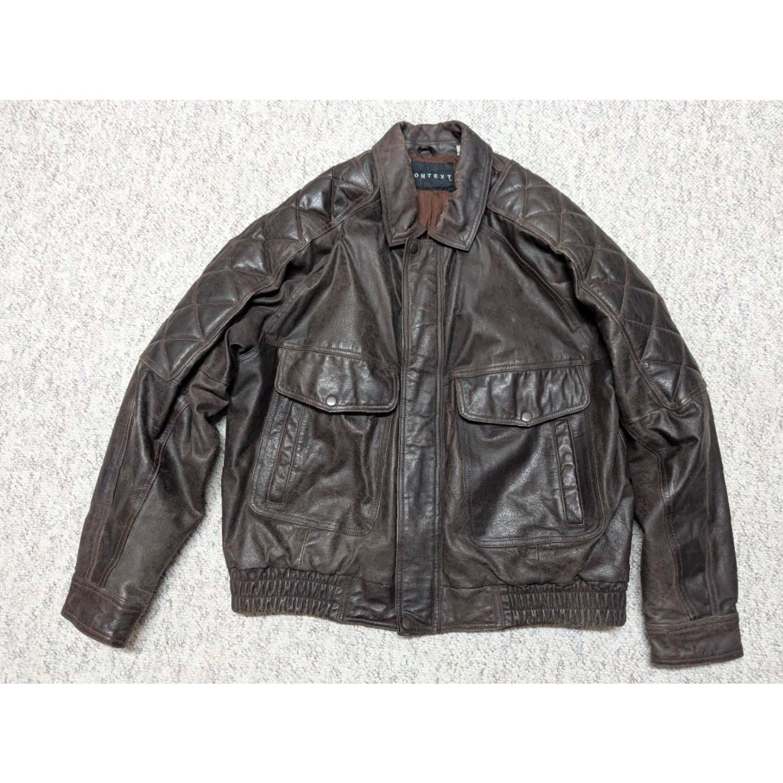 Vintage VINTAGE Context Leather Jacket BOMBER motorcycle XLT brown Patina cowhide Mens XL-TAG XS? Size US XL / EU 56 / 4 - 3 Thumbnail