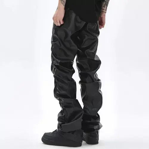 VIBE Loose Ruched Casual Pu Leather Pants Streetwear Punk Rock Size US 31 - 4 Thumbnail