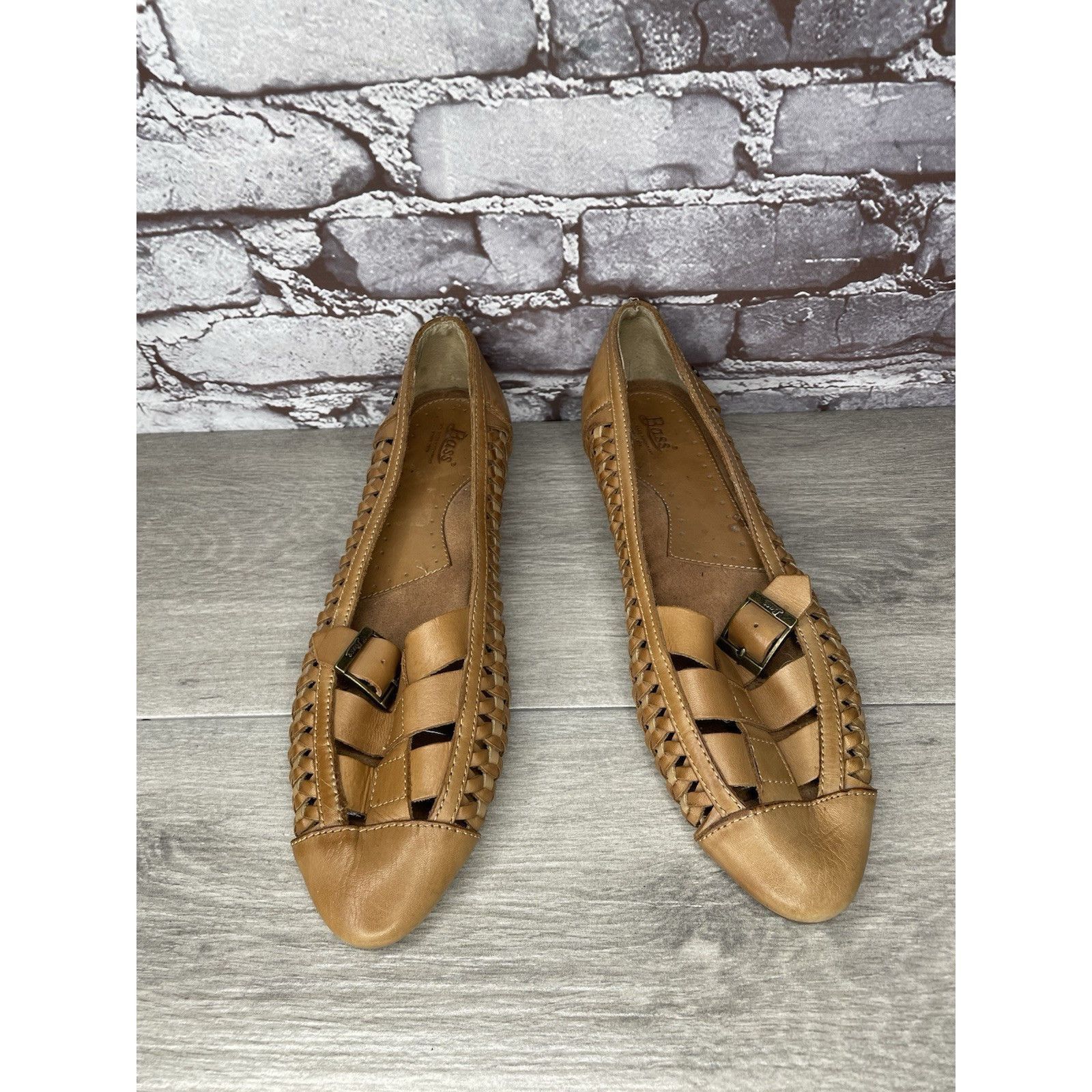 G.H. Bass & Co. Bass Hayden Fawn Tan Brown Leather Woven Strap Heel Flats Wo Size US 11 / IT 41 - 2 Thumbnail