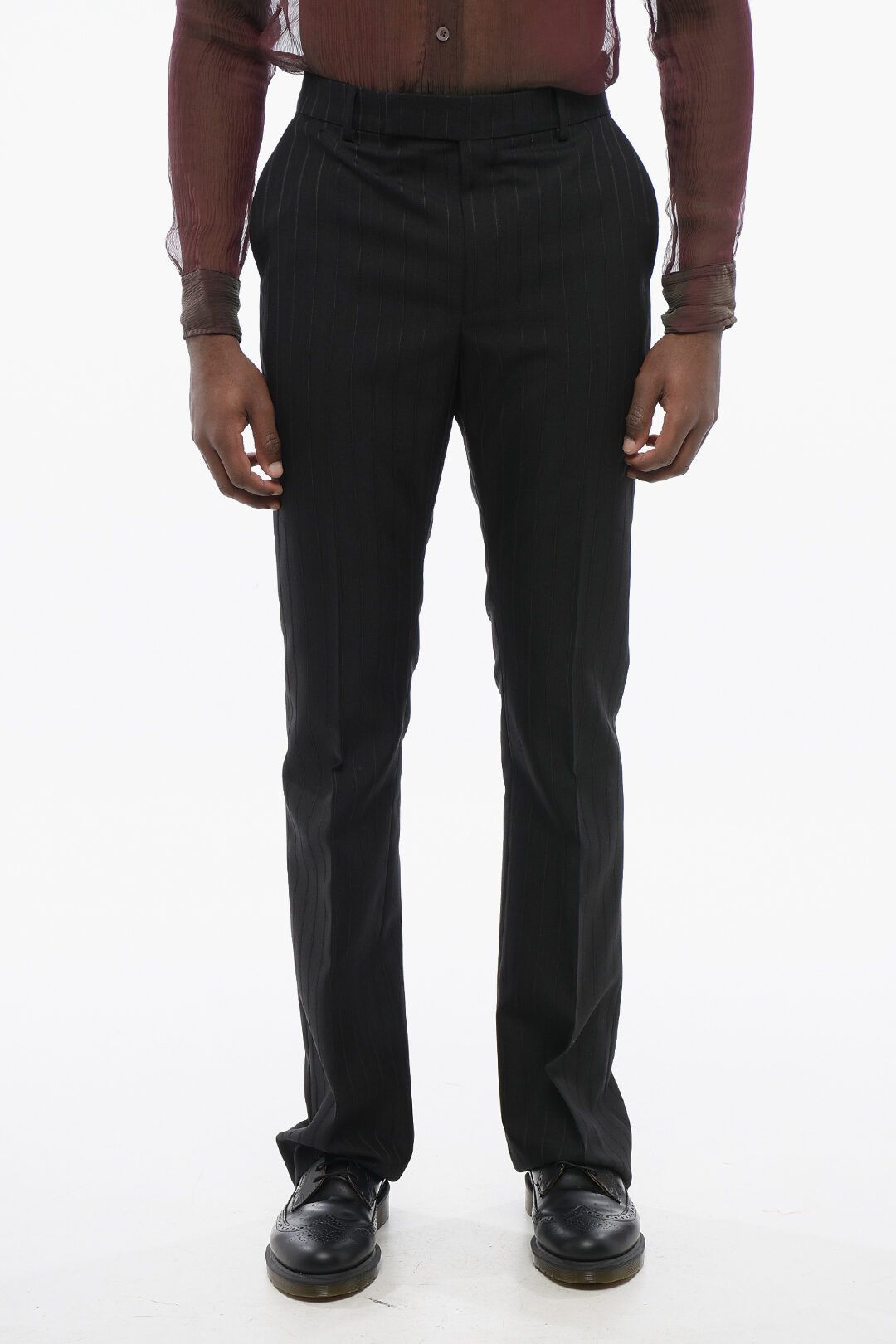 og1mm0825 Pinstriped Wool Pant in Black