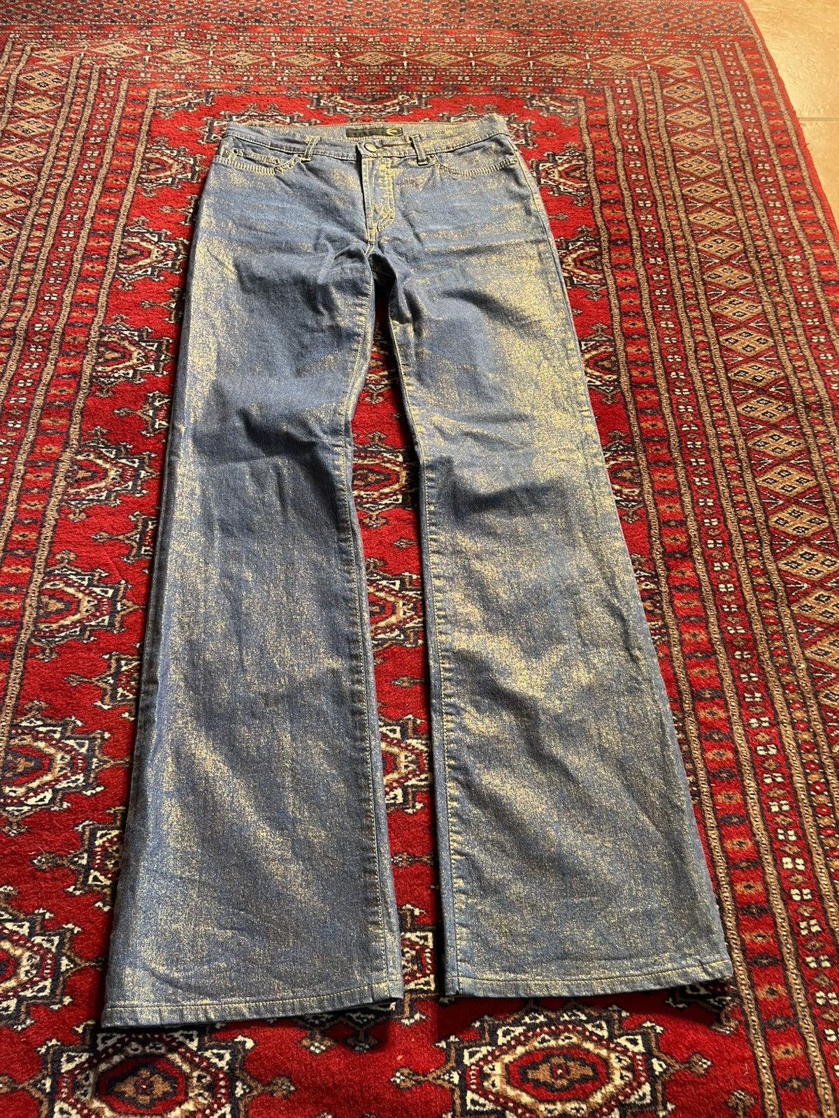 Just Cavalli Just Cavalli 2001 Gold Foil Bootcut Jeans rare Y2K archive Size 28" / US 6 / IT 42 - 5 Thumbnail