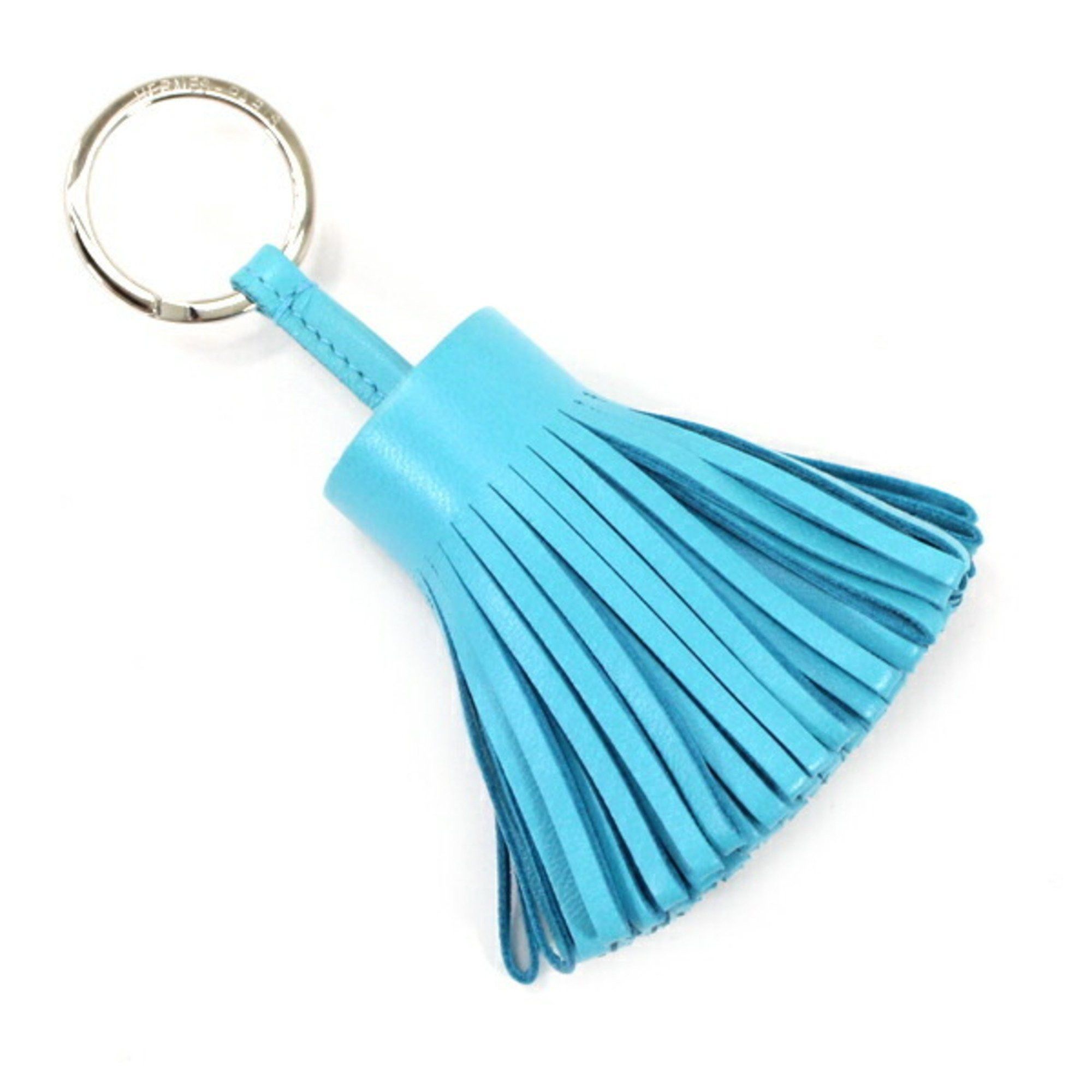 image of Hermes Key Holder Bag Charm Carmen Lambskin Blue Aztec Tassel Ring Tk2243 in Bleu Azteque, Women's