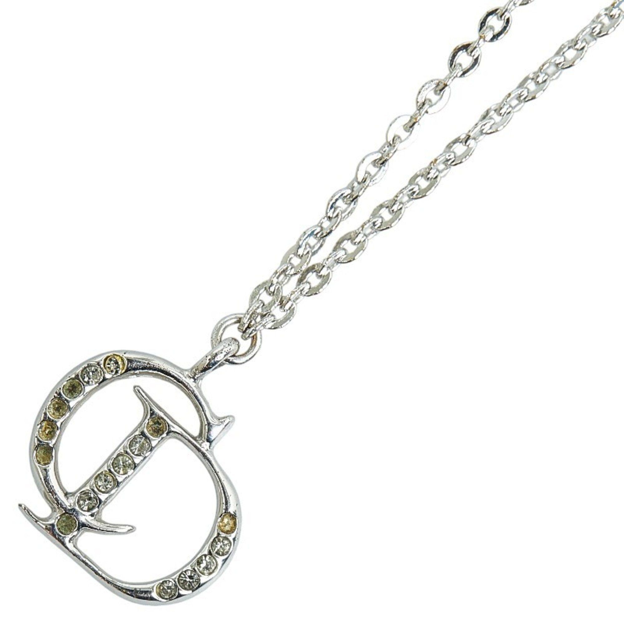 image of Christian Dior Dior Rhinestone Necklace Silver Metal Women's