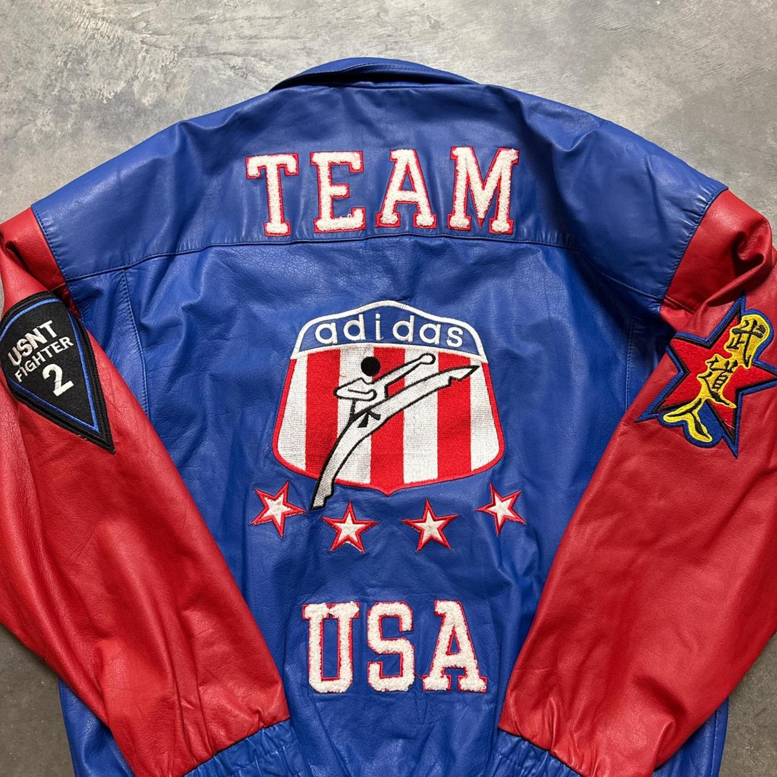 Adidas × Vintage Vintage 1980s RARE Adidas Karate Team USA Leather Jacket Size US L / EU 52-54 / 3 - 2 Thumbnail