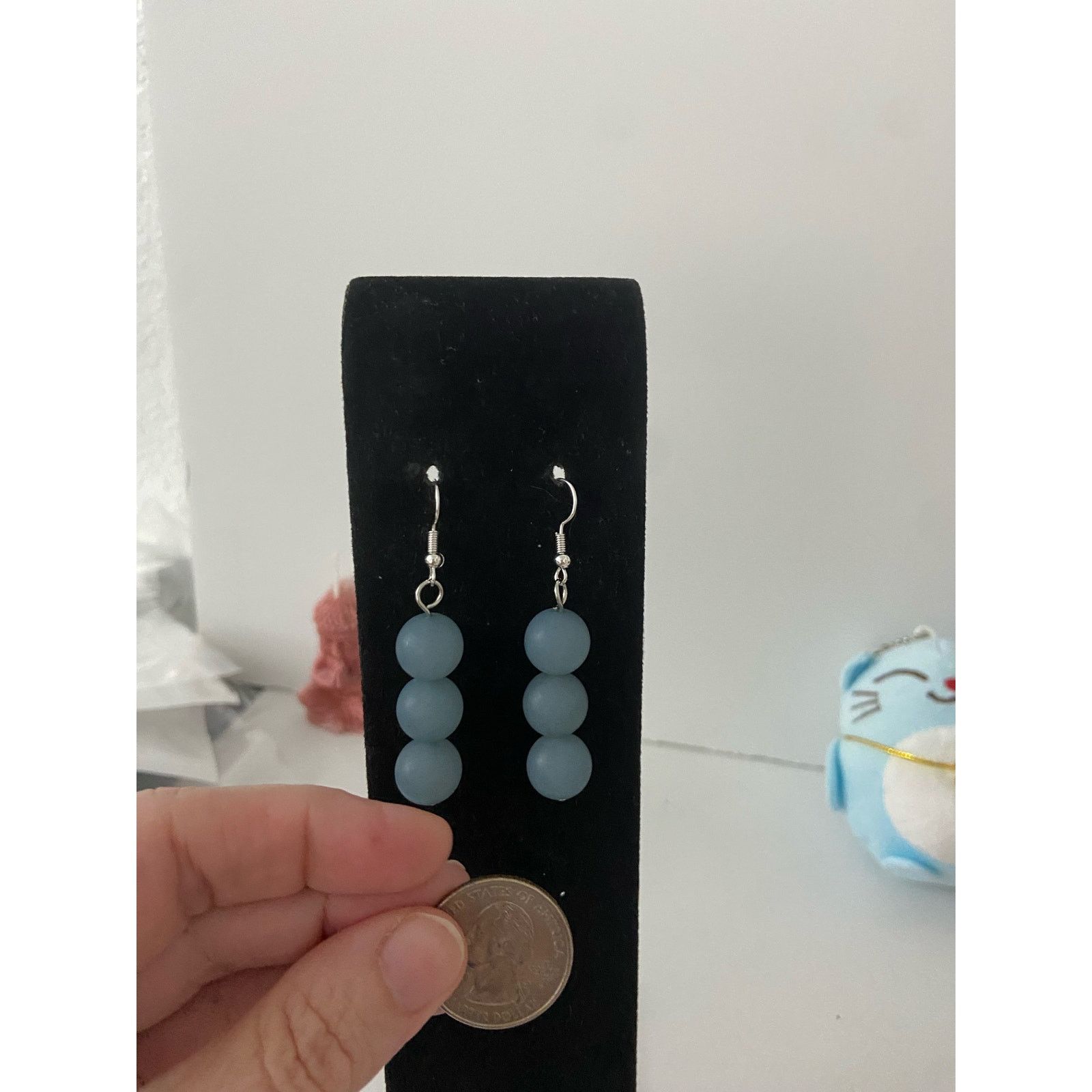 Handmade Light blue bead earrings Size ONE SIZE - 2 Thumbnail