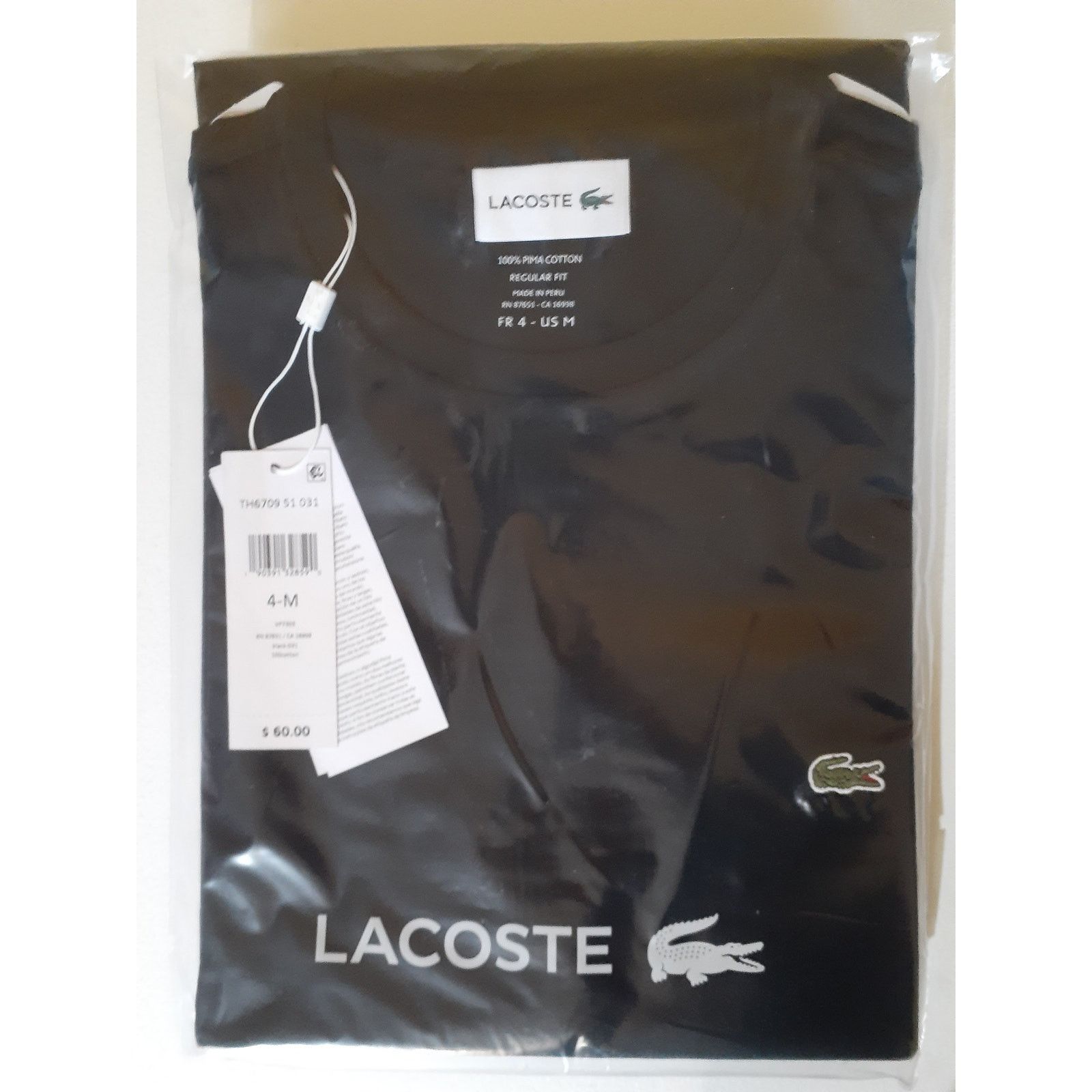 Lacoste Lacoste Men's Cotton Pima Jersey T-Shirt Black Medium Size US M / EU 48-50 / 2 - 2 Thumbnail