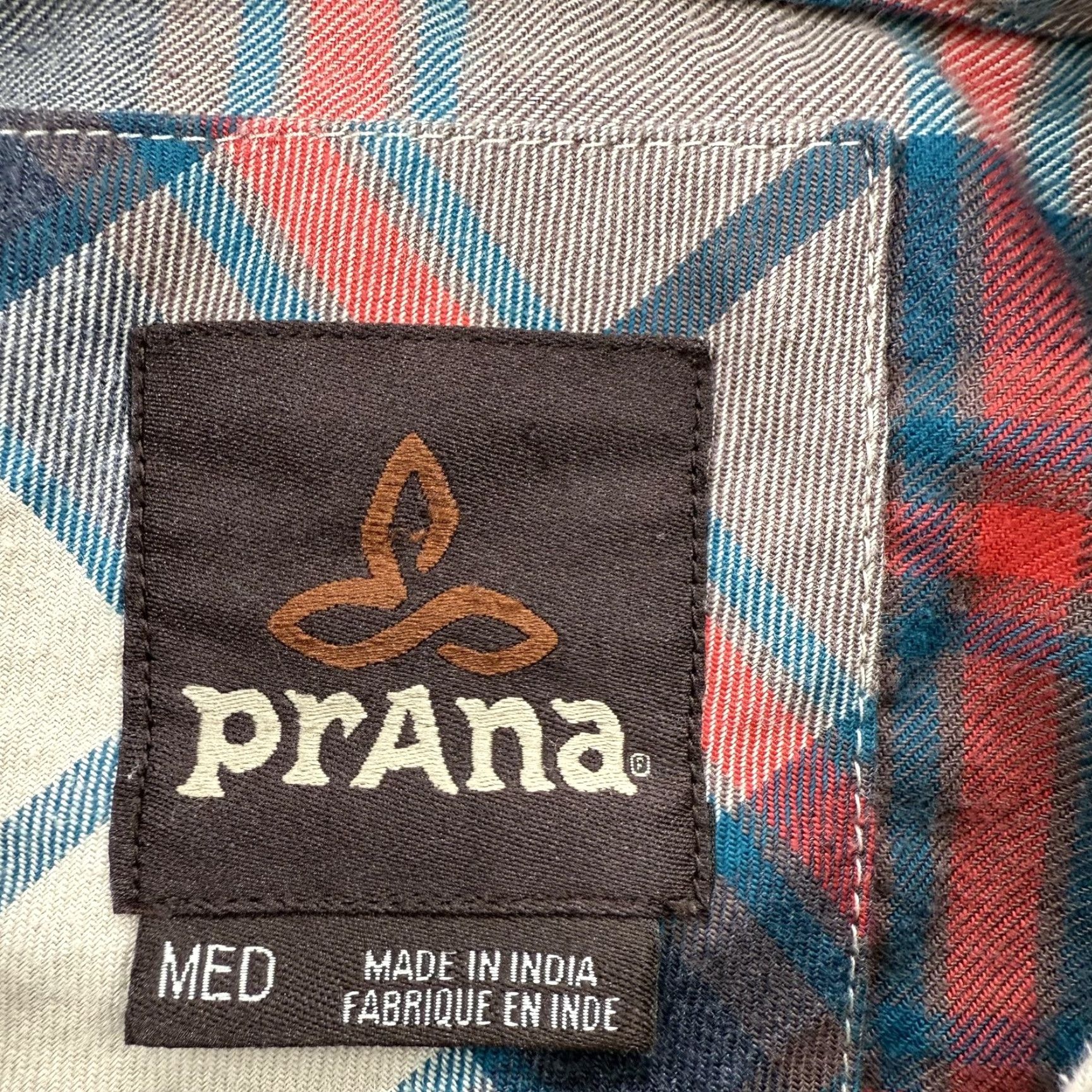 Prana prAna Shirt Mens Medium Blue Red Gray Plaid Button-Down Organic Cotton Blend Shirt Size US M / EU 48-50 / 2 - 3 Thumbnail