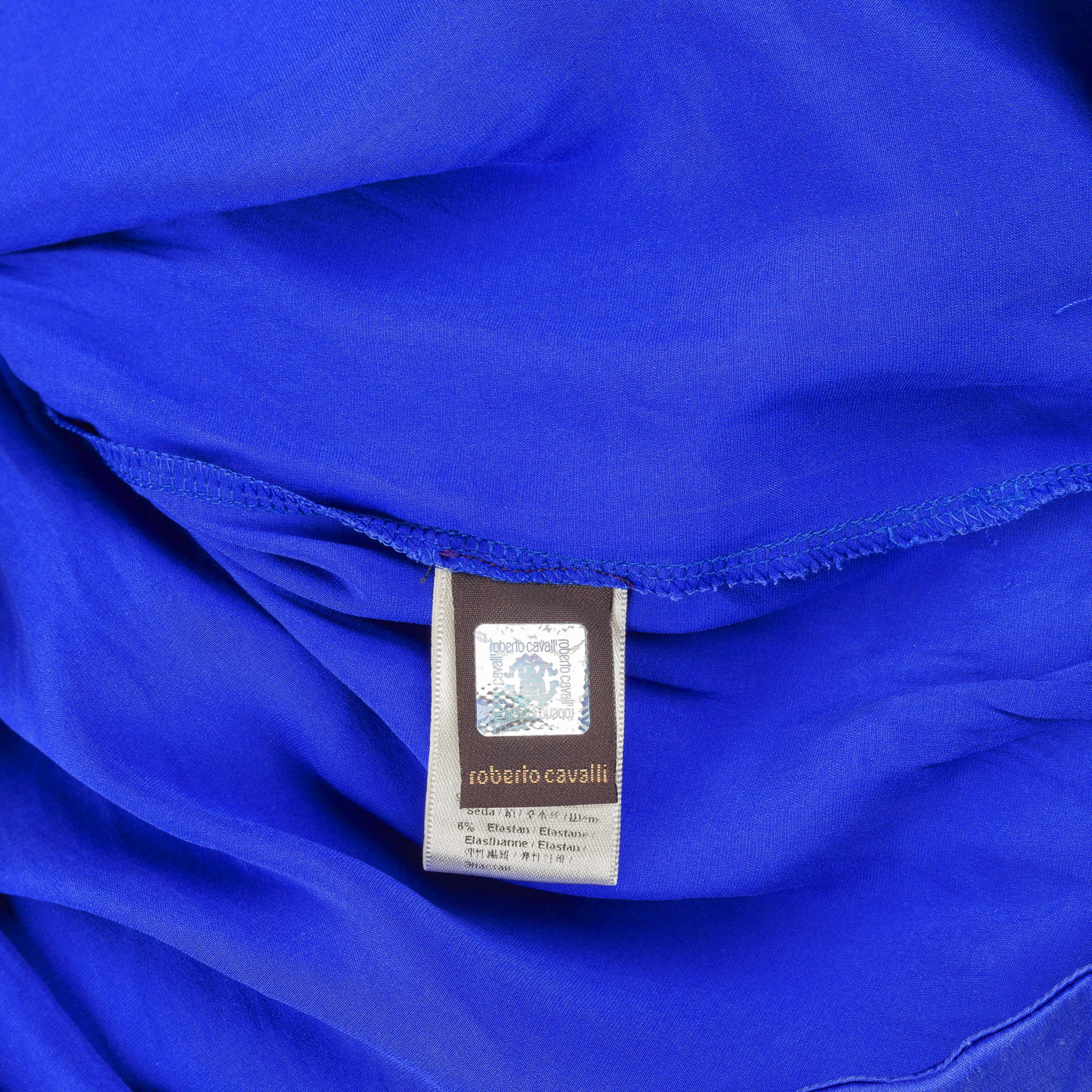 Roberto Cavalli Roberto Cavalli Blue Silk Vintage One Shoulder Dress (S) Size S / US 4 / IT 40 - 9 Thumbnail