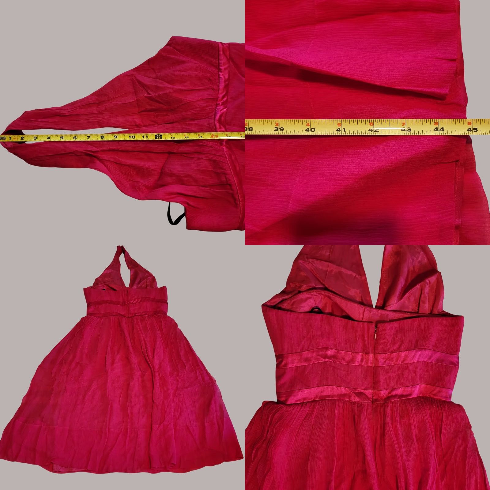 MAGGY LONDON Maggy London Dress Halter Silk Womens Fuchsia 6 Sundress Knee Length Lined Zip Zip Closure Pattern: Solid (No extra words) Size M / US 6-8 / IT 42-44 - 8 Thumbnail