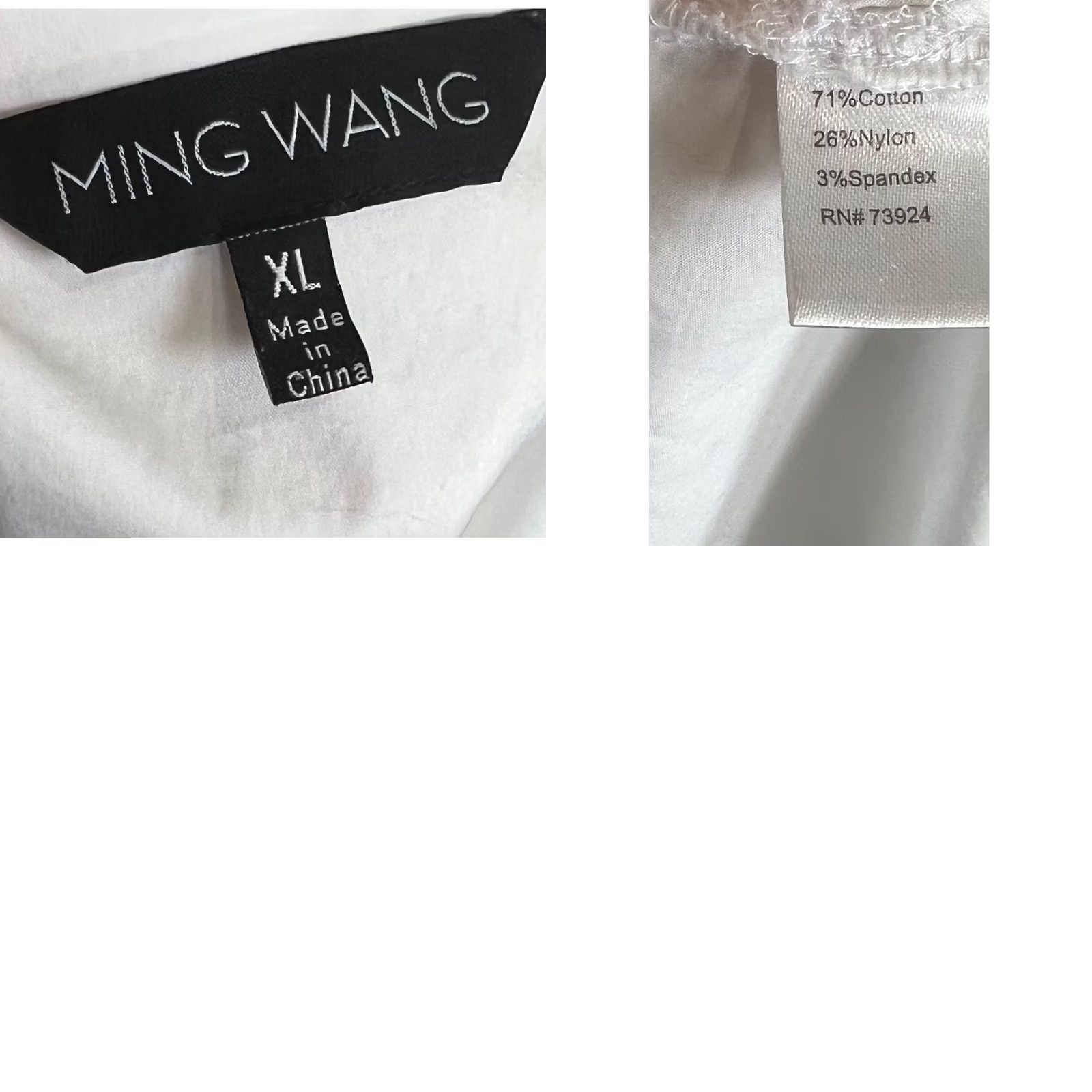 Vintage Ming Wang Blouse Womens XL White Stretch Cotton 3/4 Sleeve Button Front Top Shirt Size XL / US 12-14 / IT 48-50 - 9 Thumbnail