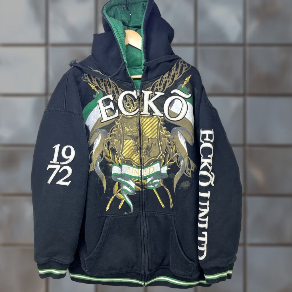 Vintage VINTAGE Ecko Unltd Hoodie 2XL Black Green Crest Zip Up Mens Hoodie Size US XXL / EU 58 / 5 - 1 Thumbnail