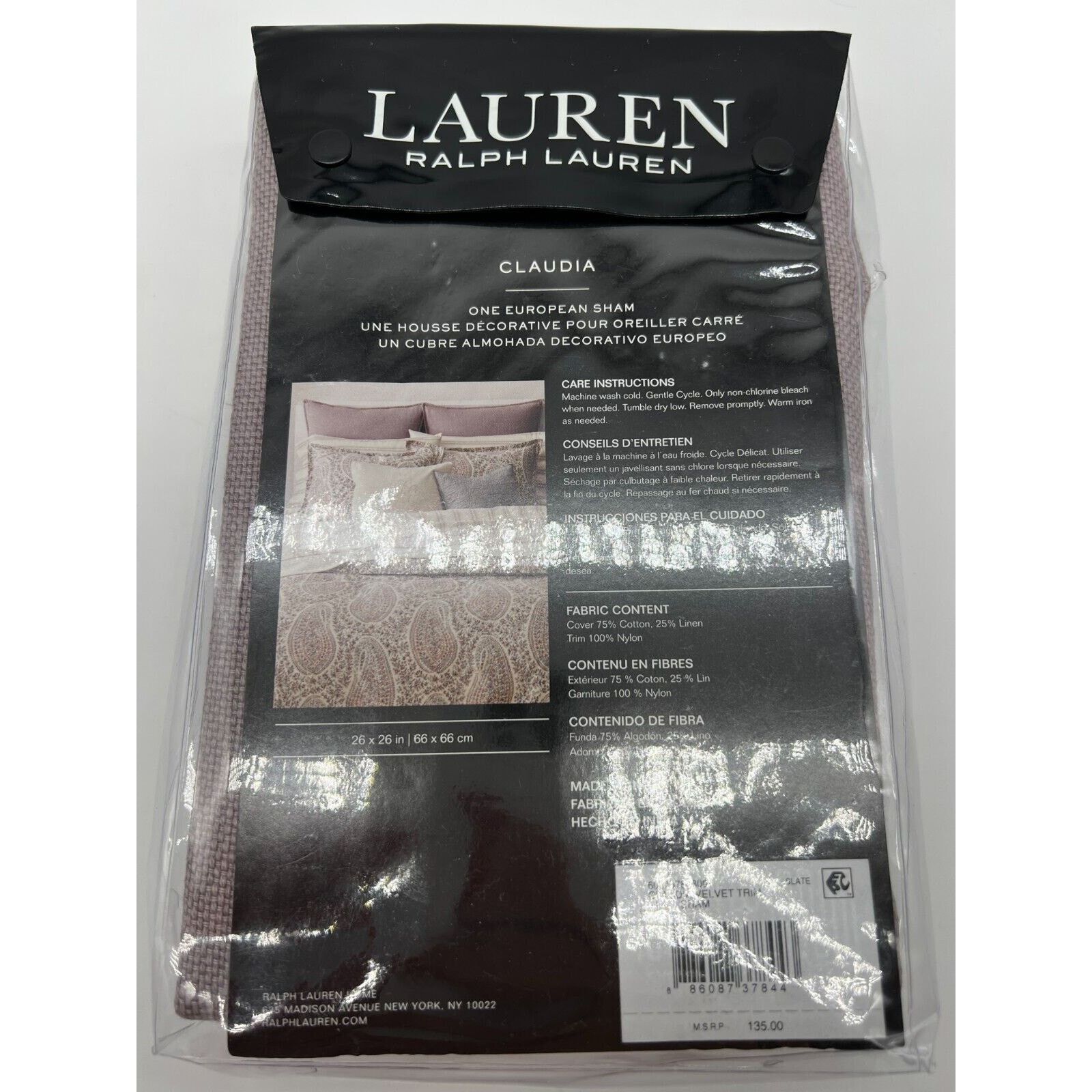 Lauren Ralph Lauren Lauren Ralph Lauren Claudia Velvet Trim Euro Sham Slate $135 Size ONE SIZE - 4 Thumbnail
