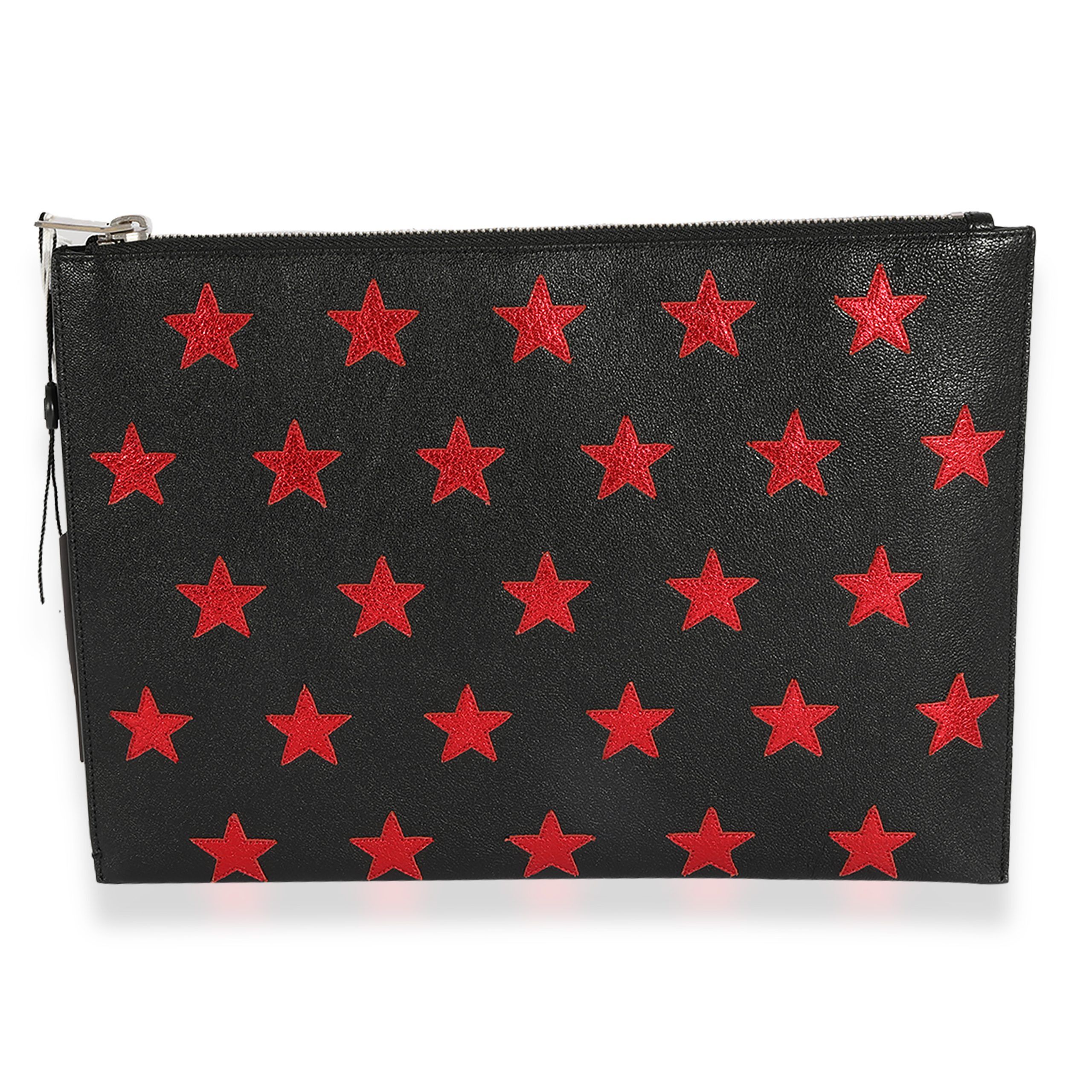 image of YVES Saint Laurent Black & Red Leather Star Clutch, Women's