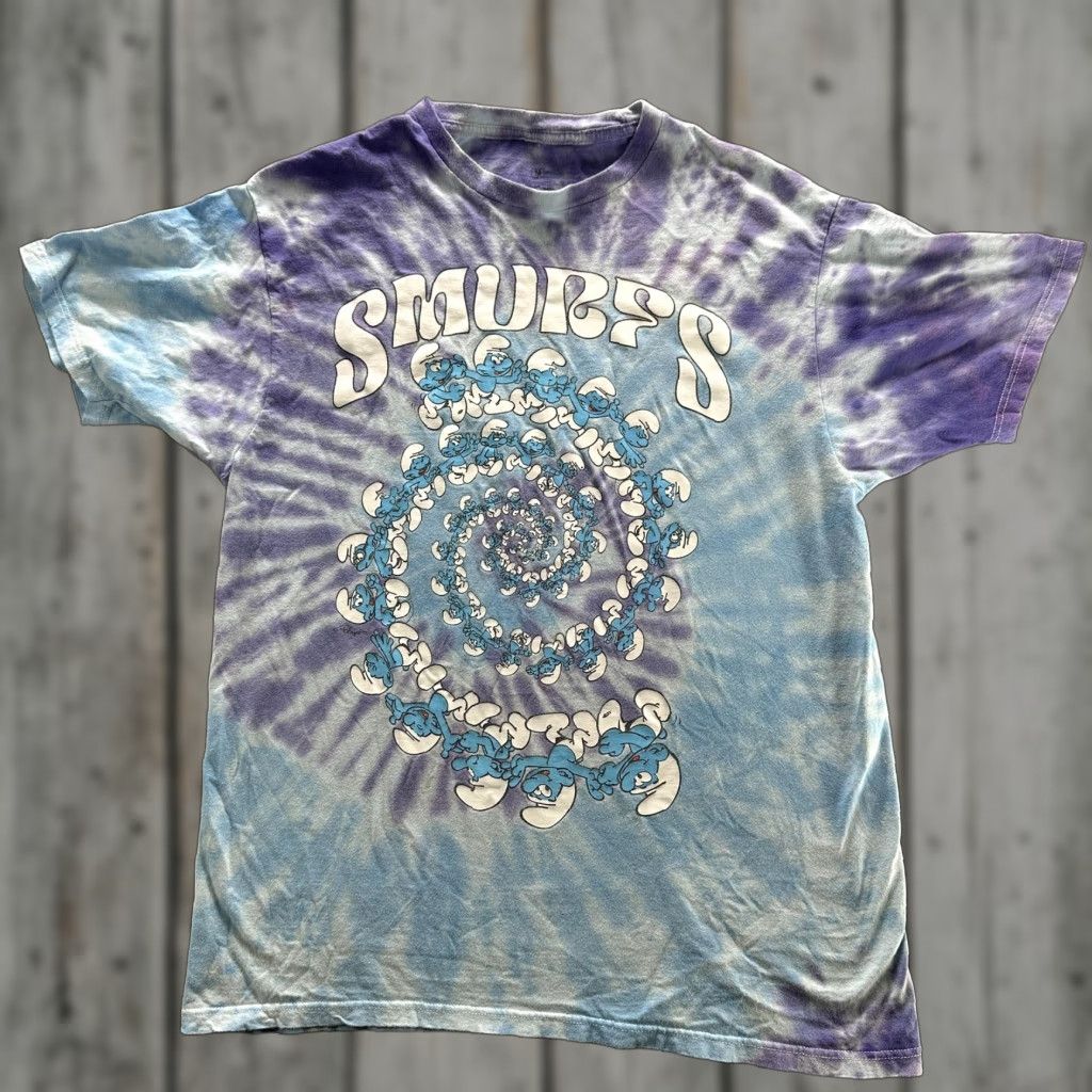 Vintage Smurfs Shirt Mens Medium Blue Purple Tie Dye Spiral Graphic Cartoon Tee Size US M / EU 48-50 / 2 - 1 Thumbnail