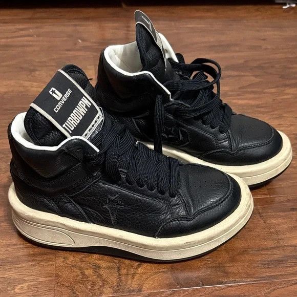 Converse × Rick Owens Drkshdw DRKSHDW TURBOWPN Mid Black Cloud Cream Sneakers Size US 6 / EU 39 - 2 Thumbnail