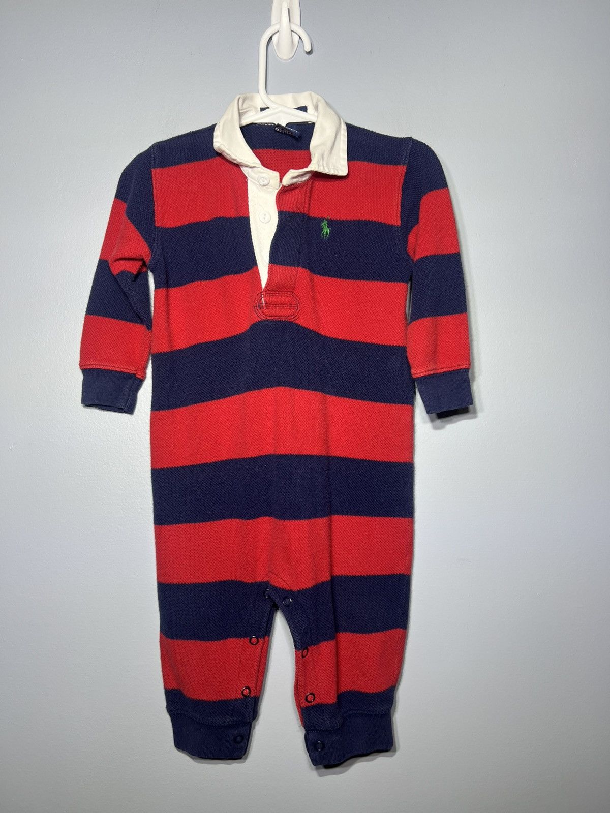 Polo Ralph Lauren Polo Ralph Lauren Baby 12m Red Navy One Piece Rugby Collar Size US XXS / EU 40 - 2 Thumbnail