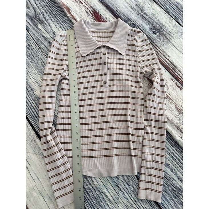 Other Striped Ribbed Polo Stretch Knit Top - Lavender with Brown S Size S / US 4 / IT 40 - 7 Thumbnail