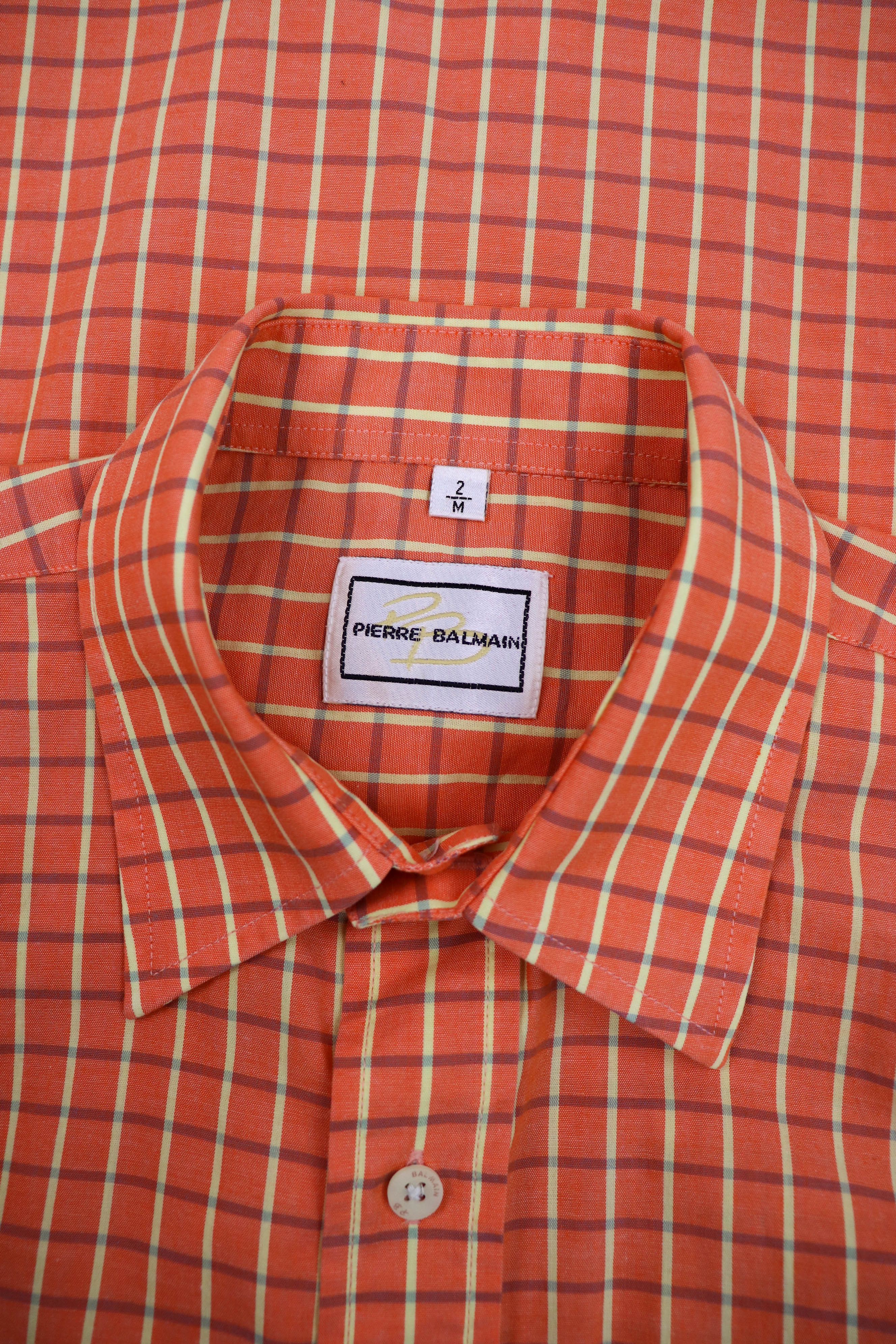 Pierre Balmain Pierre Balmain Vintage 90s Checkered Light Orange LS Shirt Size US M / EU 48-50 / 2 - 10 Thumbnail
