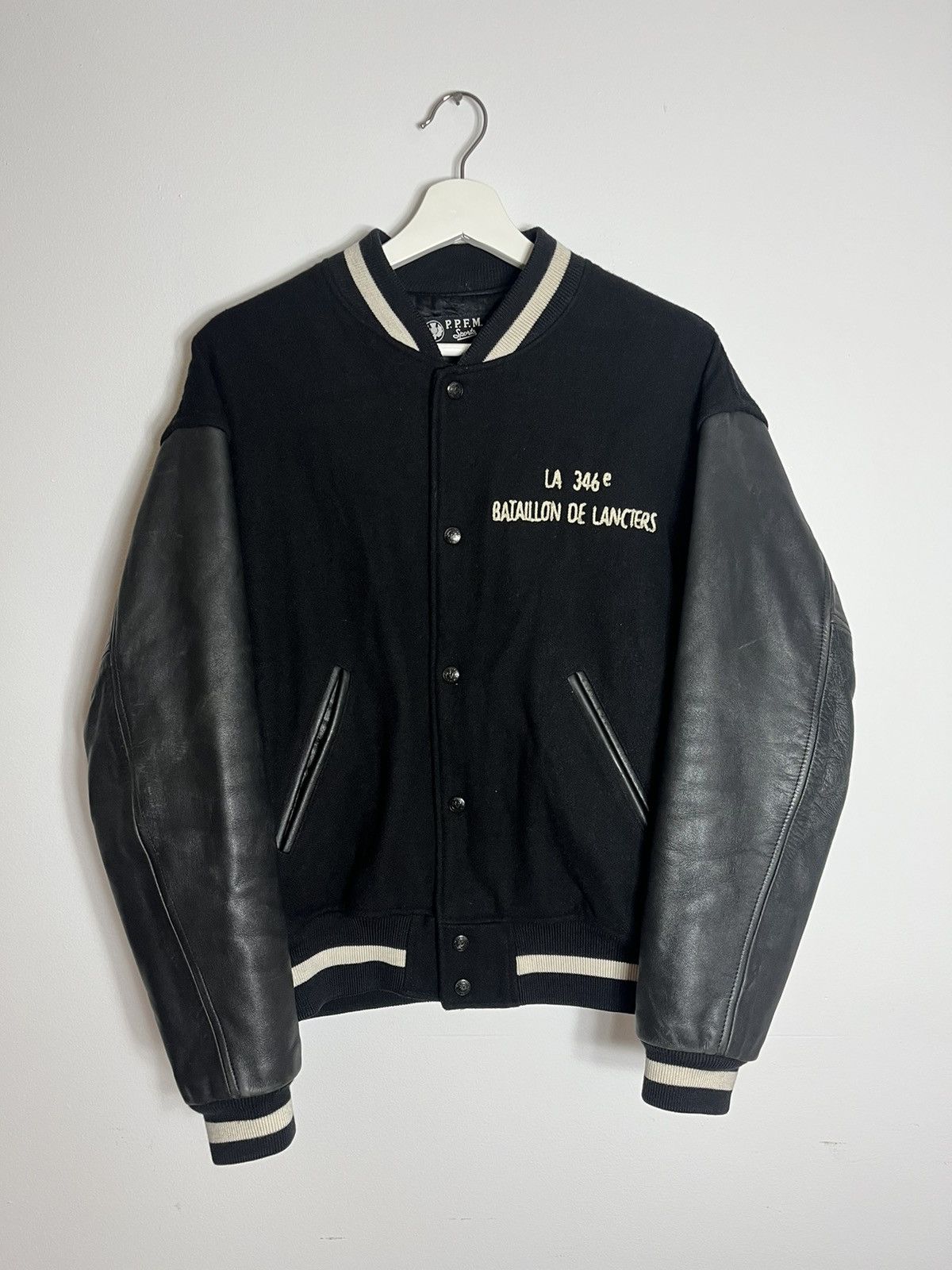 image of Ppfm 80's Varsity Jacket in Black, Men's (Size Medium)
