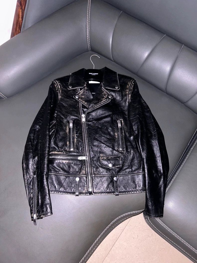 Yves Saint Laurent SAINT LAURENT 17 SS Crackle Made Old Biker Cowhide Leather Size US S / EU 44-46 / 1 - 1 Thumbnail