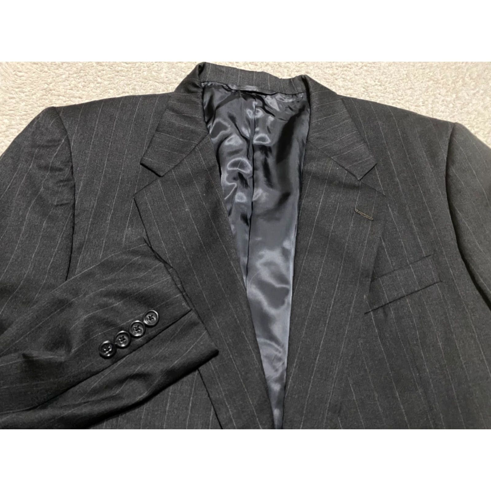 Vintage Hickey Freeman Blazer Mens Gray Wool 46 Striped Two-Button Long Sleeve Size US XXL / EU 58 / 5 - 2 Thumbnail