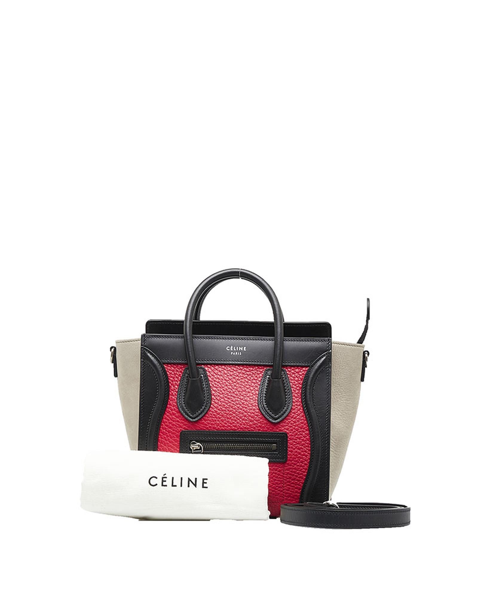 image of Tricolor Leather Nano Luggage Bag By Celine in Red, Women's
