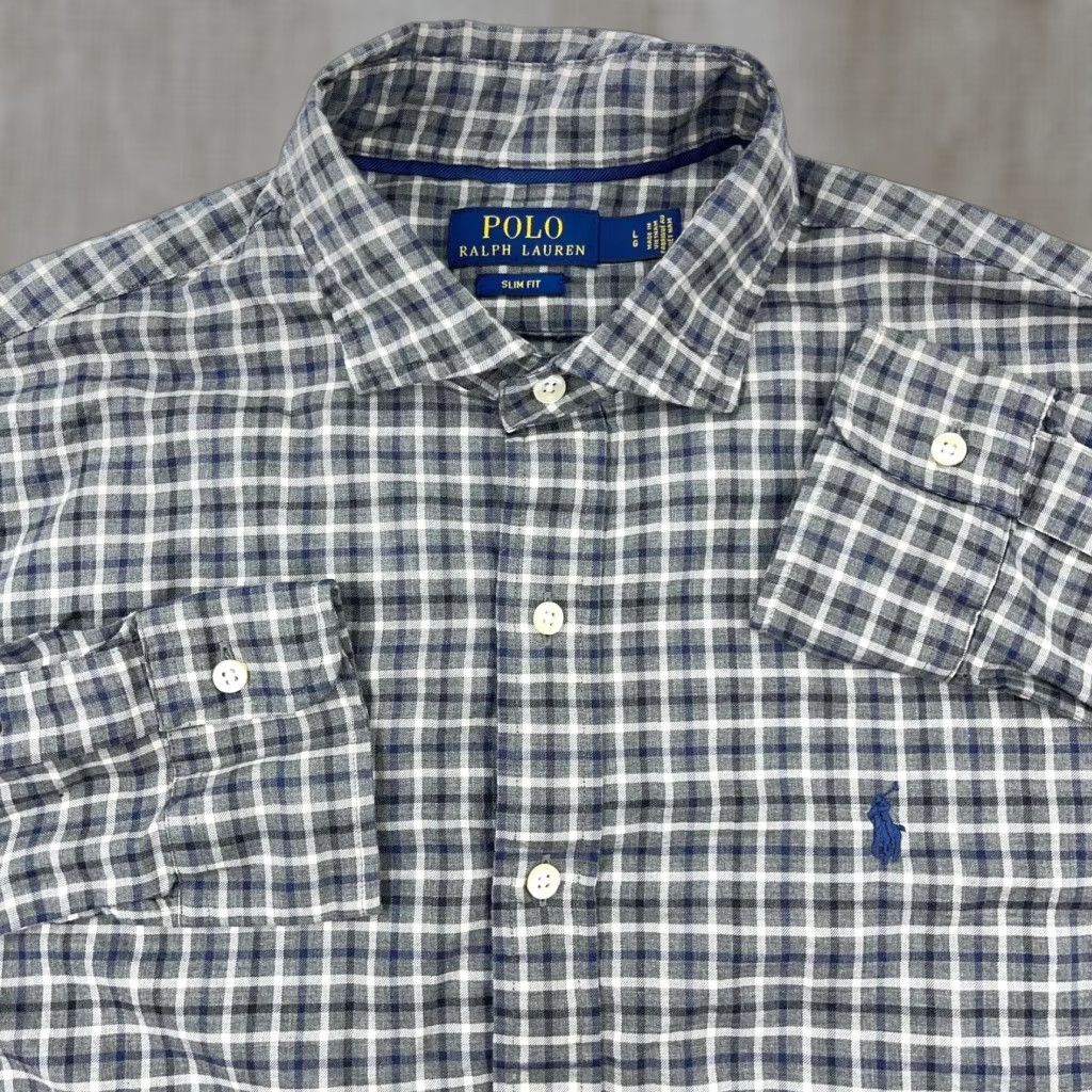 Polo Ralph Lauren Polo Ralph Lauren Button-Up Shirt Men Large Gray Plaid Slim Fit Casual Size 42R - 1 Thumbnail