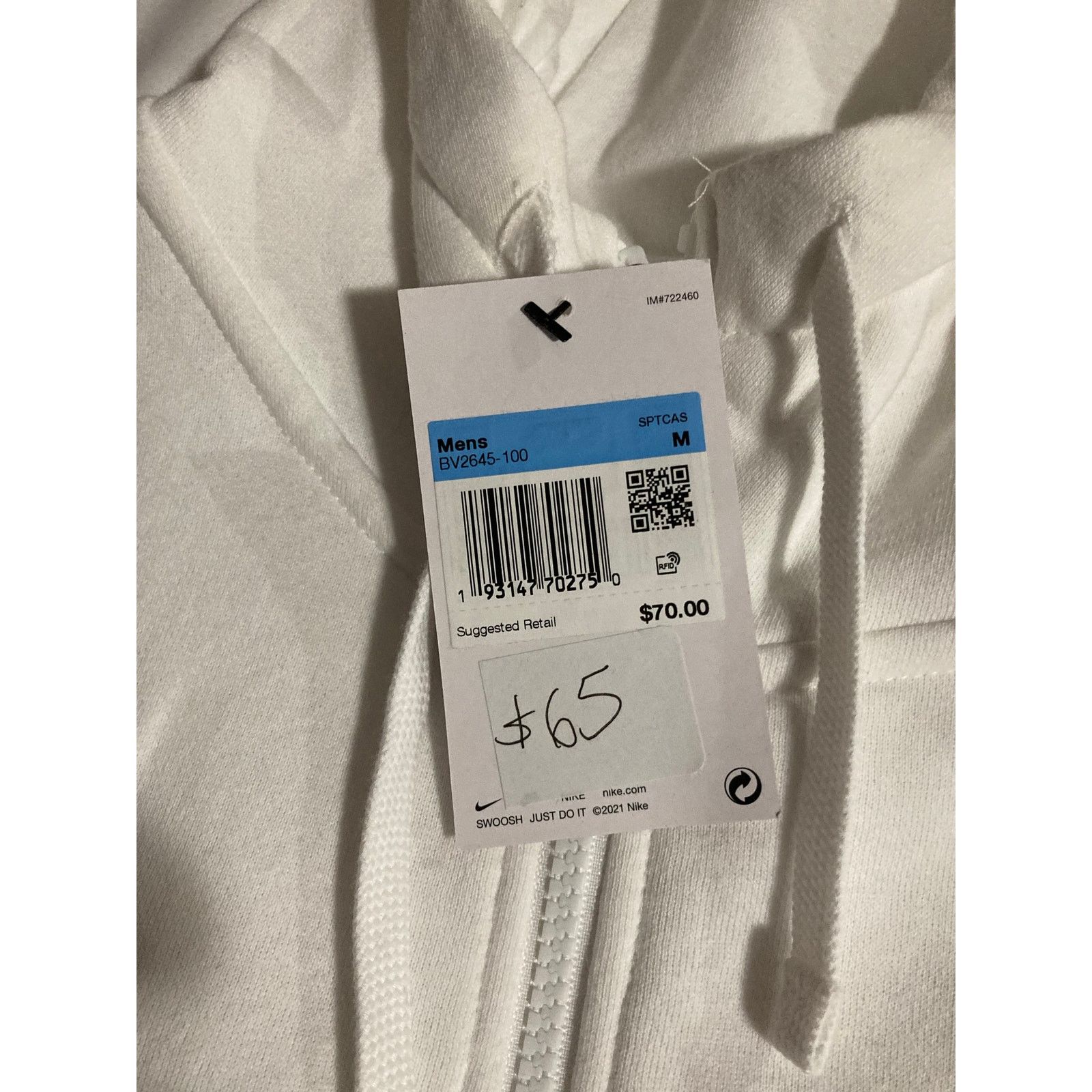 Nike Nike Men's Med White Zip Up Standard Fit Hoodie - NWT Size US M / EU 48-50 / 2 - 6 Thumbnail
