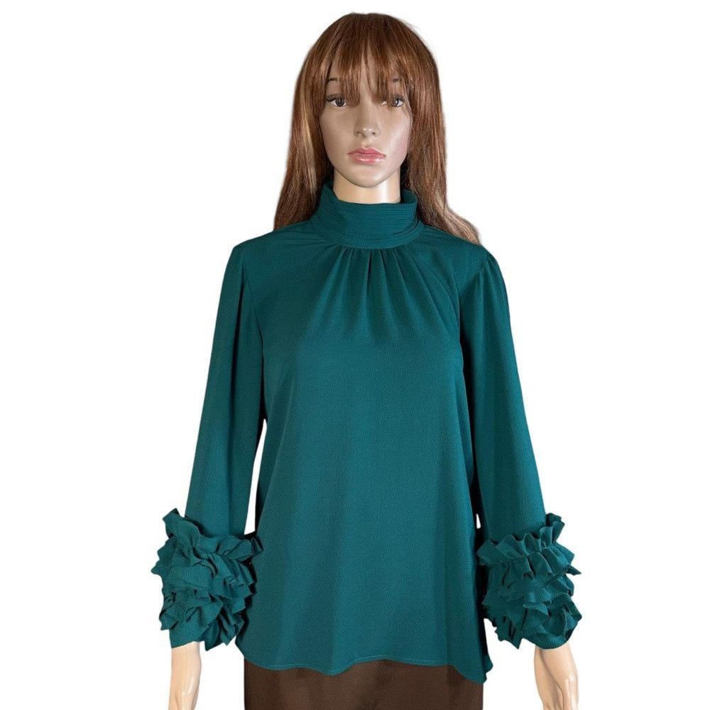 Vince Camuto NWT New $99 Vince Camuto High Neck Ruffle Sleeve Green Blou Size S / US 4 / IT 40 - 2 Thumbnail