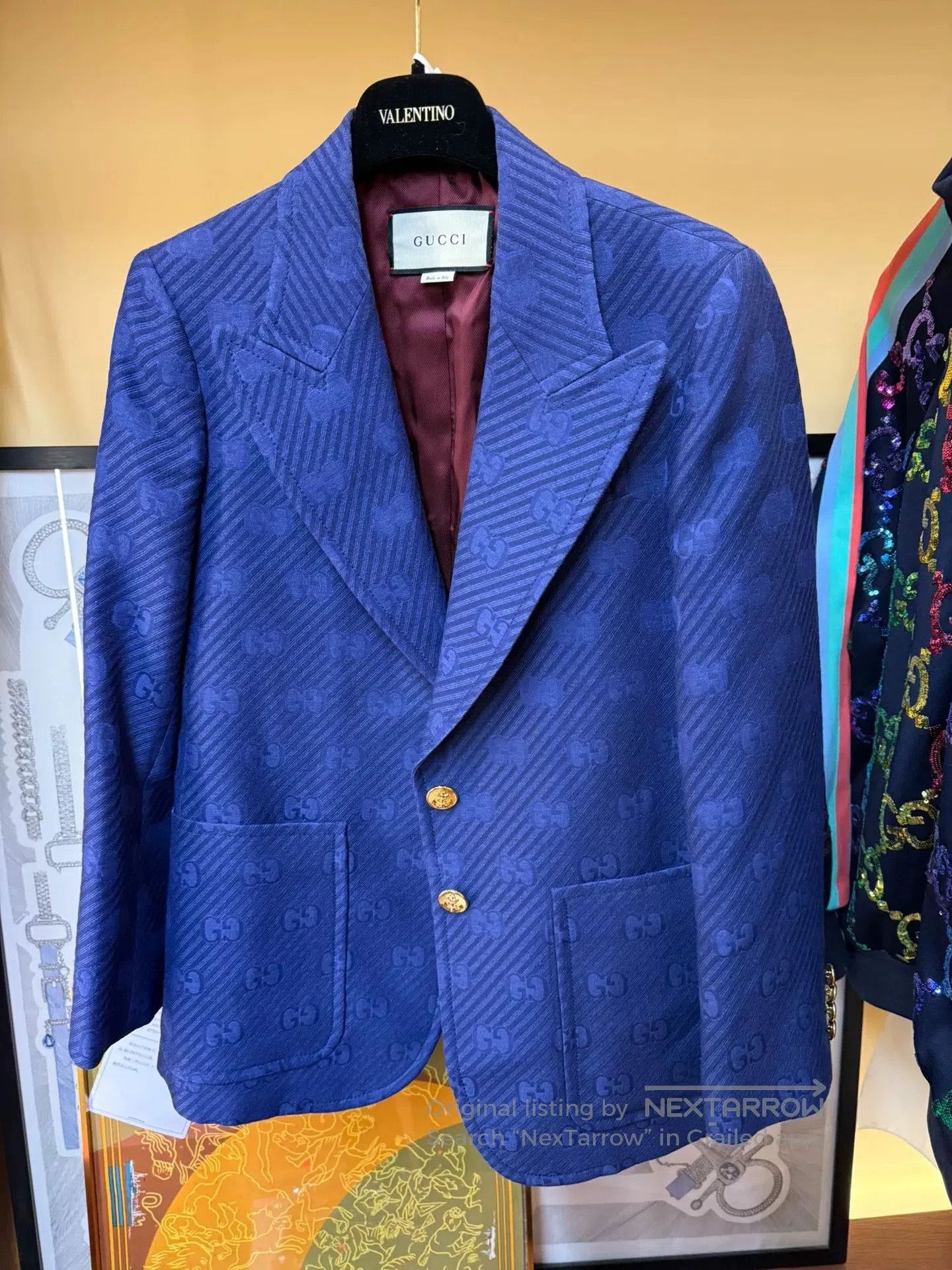 GUCCI Blue Jacquard Blazer Jacket 42.