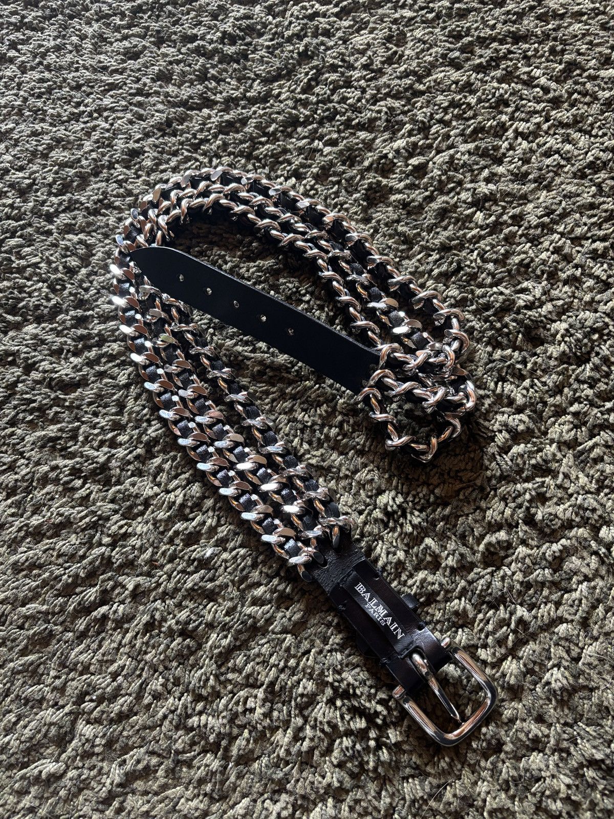 BALMAIN  B-Pilot Leather and  Chain Belt Balmain Black Leather Chain Belt Size 85 main image 4