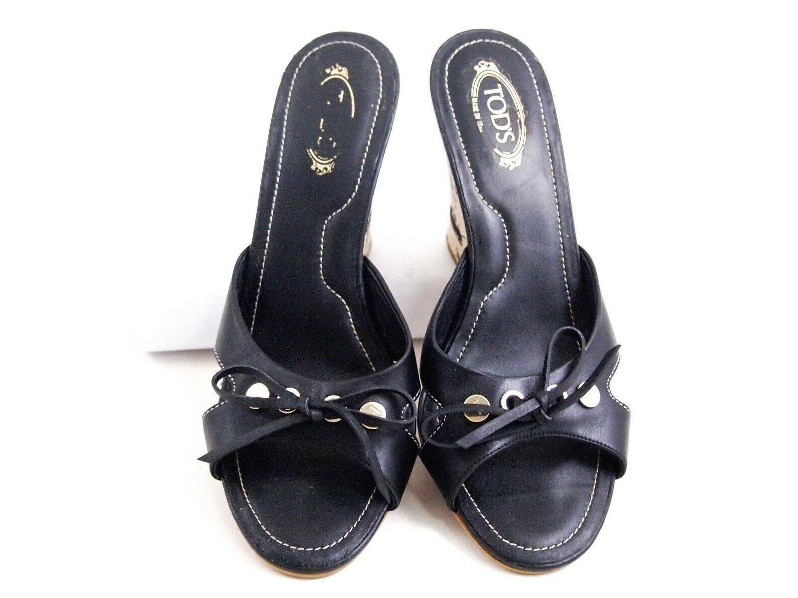 Tod's Tod's Wedge Mules Sandals Black Leather US 7.5 EU 37.5 Size US 7.5 / IT 37.5 - 3 Thumbnail