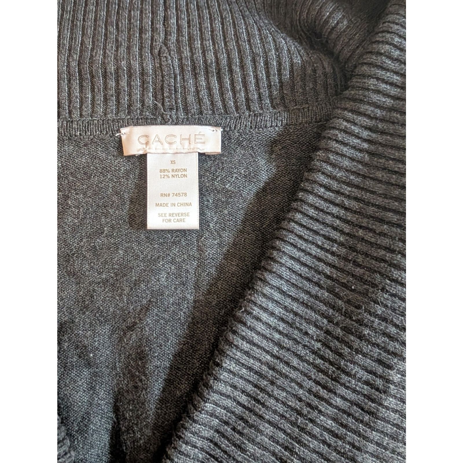 Vintage Cache Dark Gray Shawl Collar Tunic Sweater Size XS / US 0-2 / IT 36-38 - 3 Thumbnail