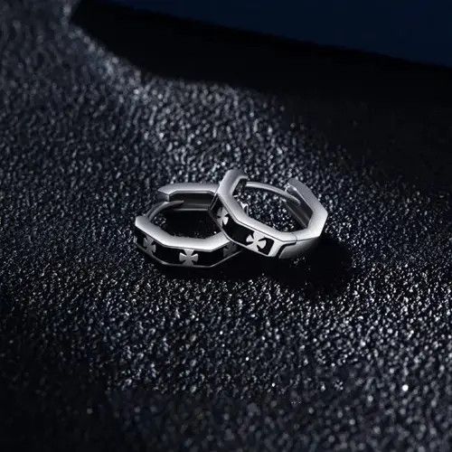 Other × Sterling Silver 925 Silver Plated Cross Hoop Earrings for Men Women Size ONE SIZE - 3 Thumbnail