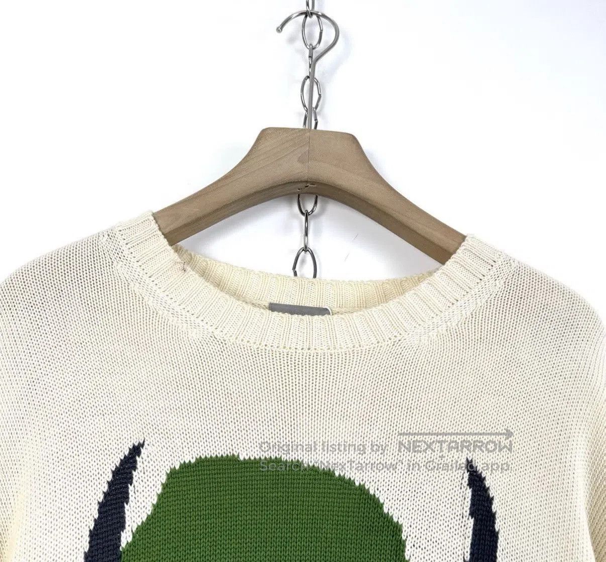 Dior White Knit Sweater with Green Bull Graphic and Text. Size US M / EU 48-50 / 2 - 3 Thumbnail