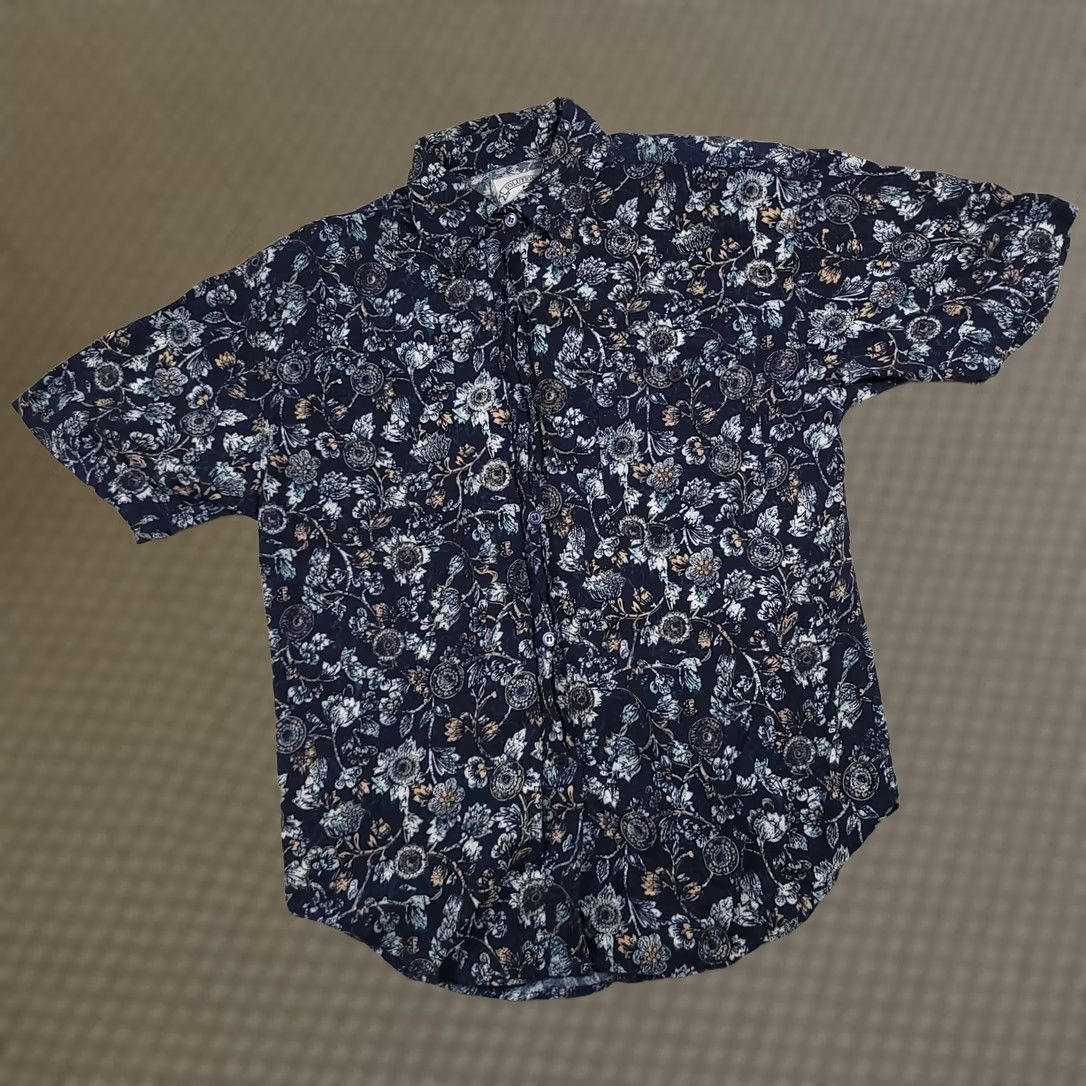 Vintage VINTAGE Solutions Shirt Women's Large Blue Floral Button Up Short Sleeve Rayon Casual Size L / US 10 / IT 46 - 1 Thumbnail