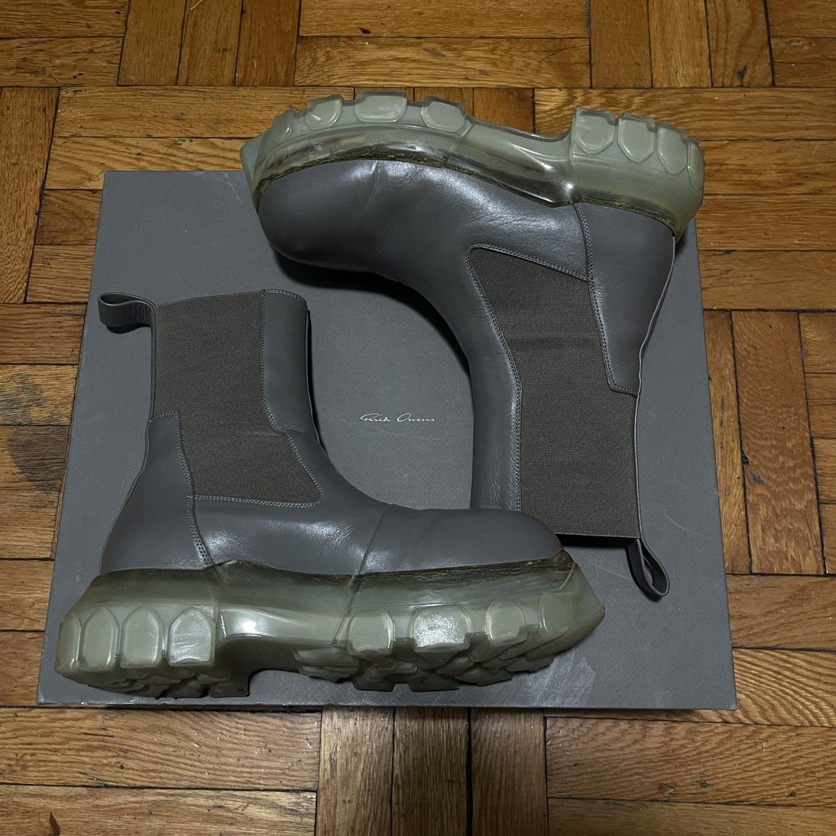 Pre-owned Rick Owens Beatle Bozo Tractor Pull On Boots In Gray