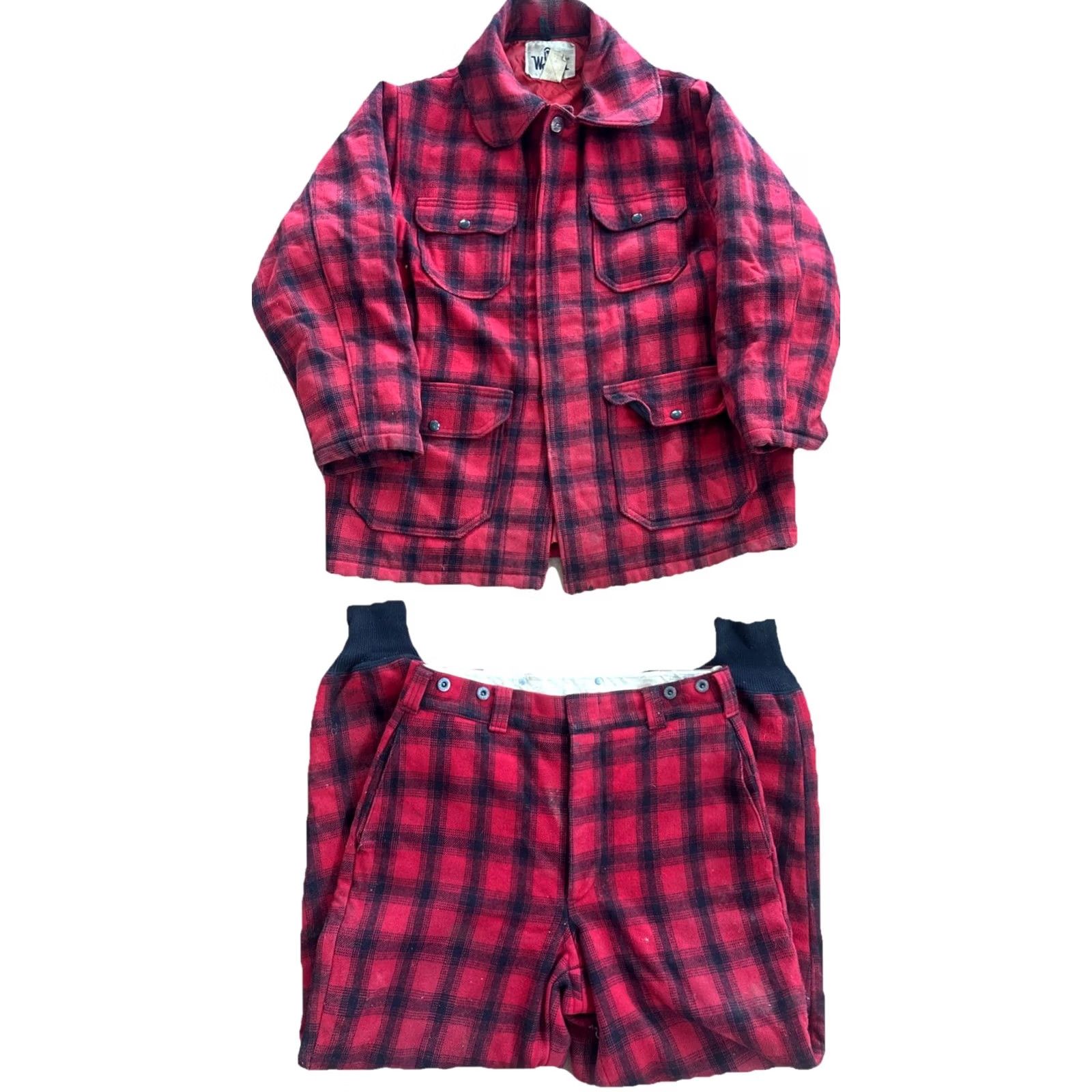 Vintage VINTAGE Woolrich MACKINAW Jacket Pant Suit Wool Buffalo Plaid Hunting Outfit Large Red Woolen Mills Mens Size 42R - 2 Thumbnail