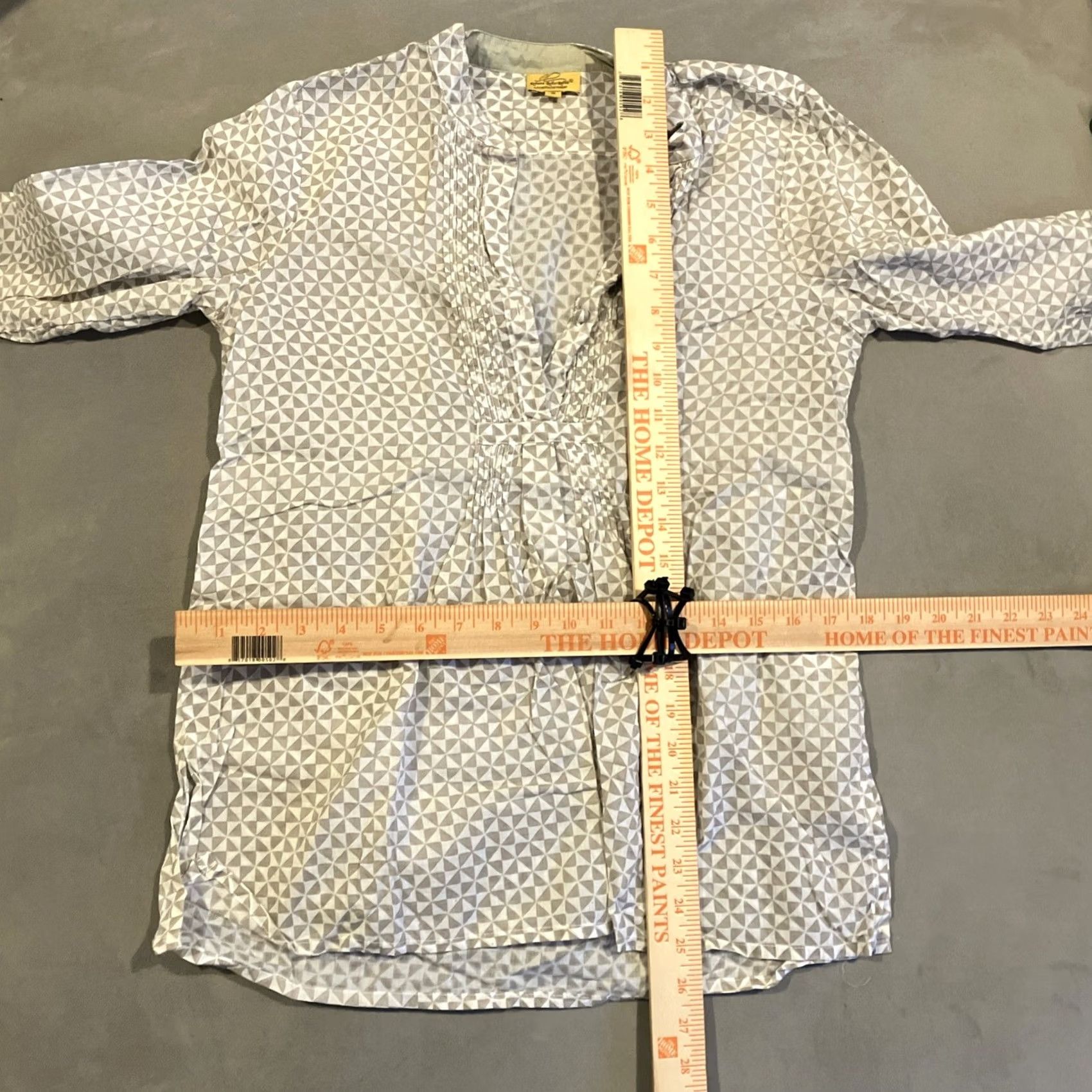 Vintage Roberta Roller Rabbit Tunic Beach Coverup Gray 100% Cotton S Bell Sleeve V-Neck Geometric Slit Casual Womens Regular Top Shirt Size S / US 4 / IT 40 - 4 Thumbnail
